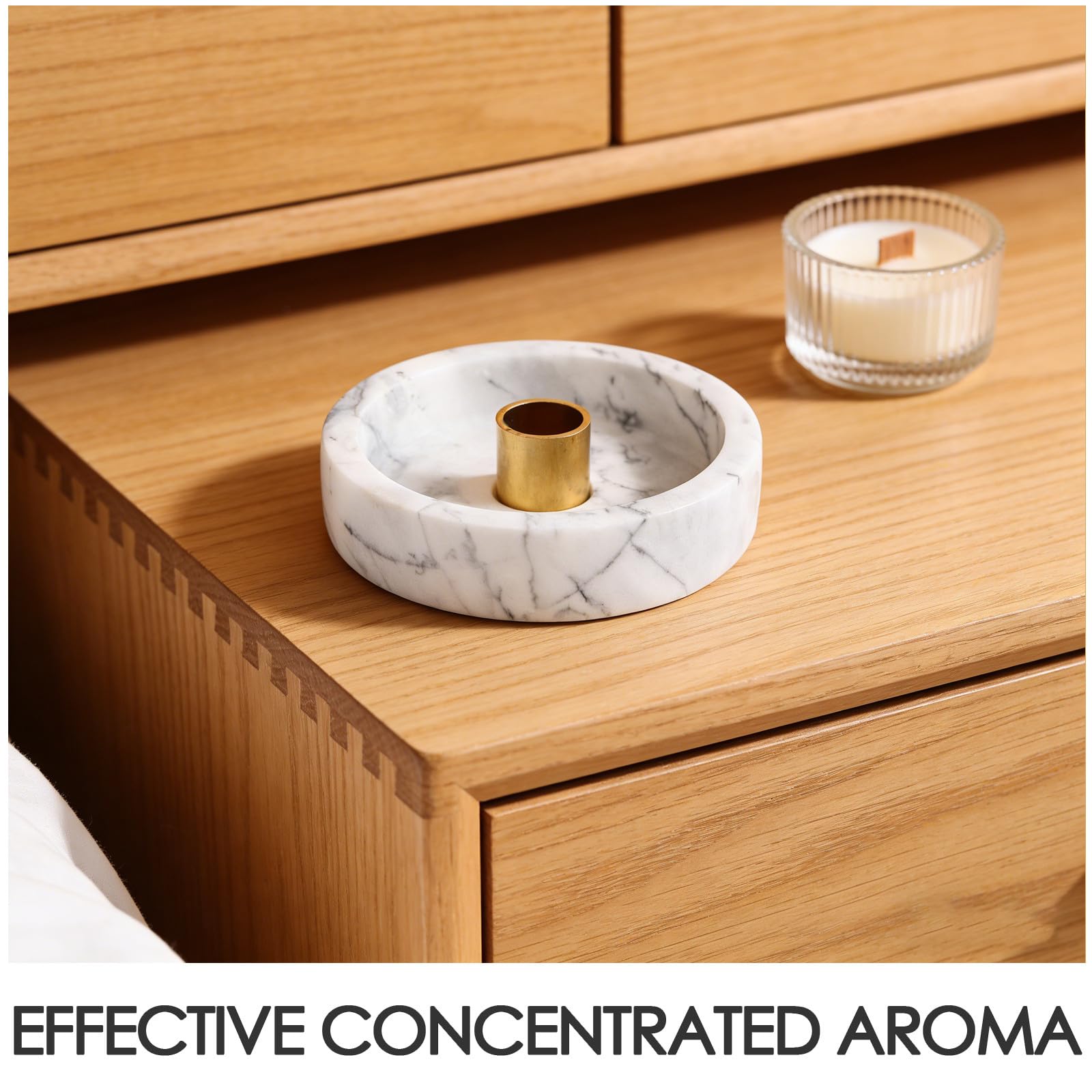 Porta Incenso in Marmo e Ottone, Supporto per Bastoncini Bianco | Aromaterapia e Yoga, Stile Artistico Vintage, Design a Ciotola, Uso Scenico Versatile