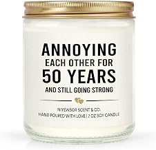 Niyewsor 50th Wedding Anniversary Couple Gifts, 50th Anniversary Candle Gifts for Couple, Parents, Husband, Wife, Him, Her, Friends, Golden Wedding Keepsake, Handmade, 7oz