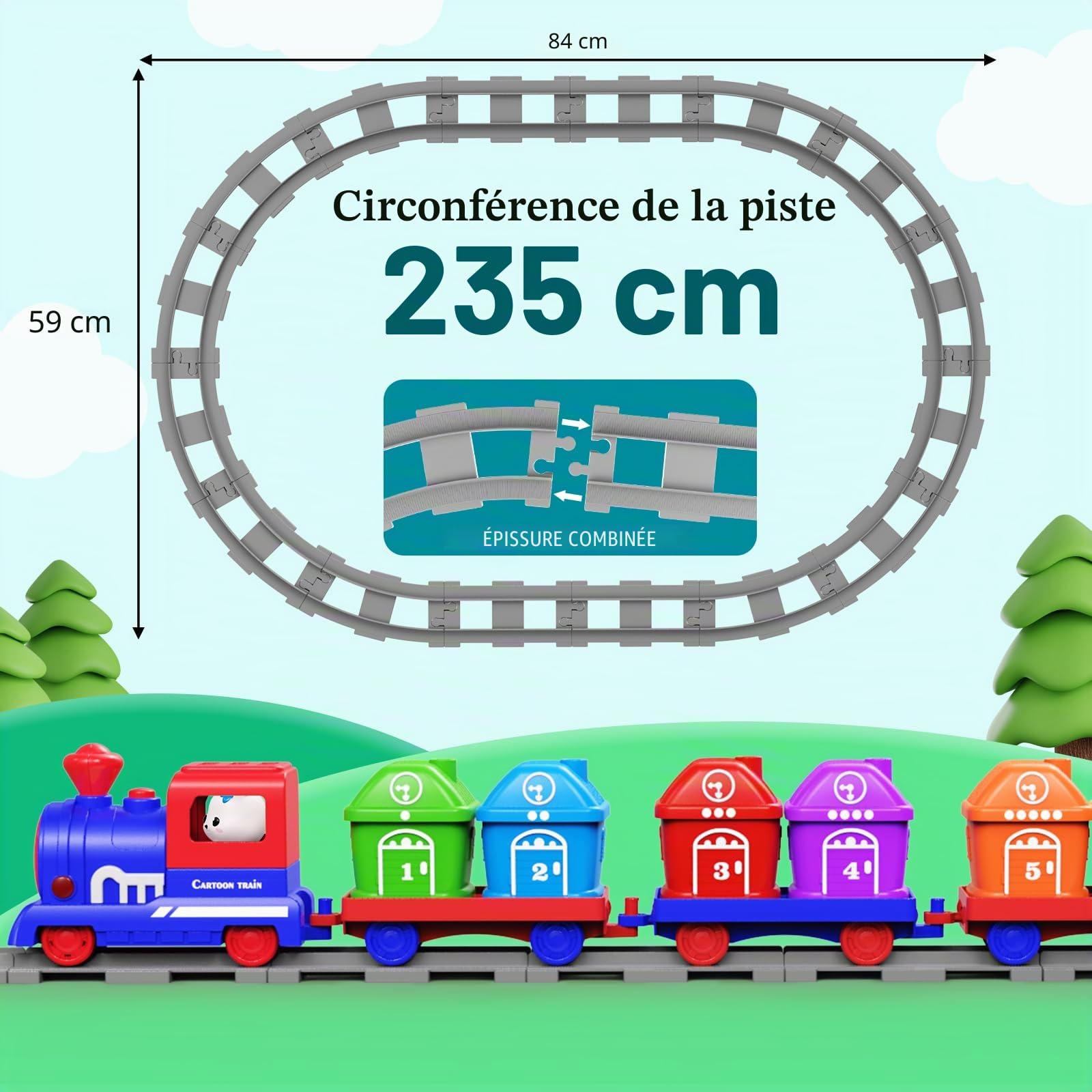 Meytccve Jouet Éducatif Train pour Enfants 1 2 3 Ans - Circuit de Train Électrique avec Animaux de la Ferme, Marionnettes à Doigts, Jeu Montessori d'Association et Tri (Blau)