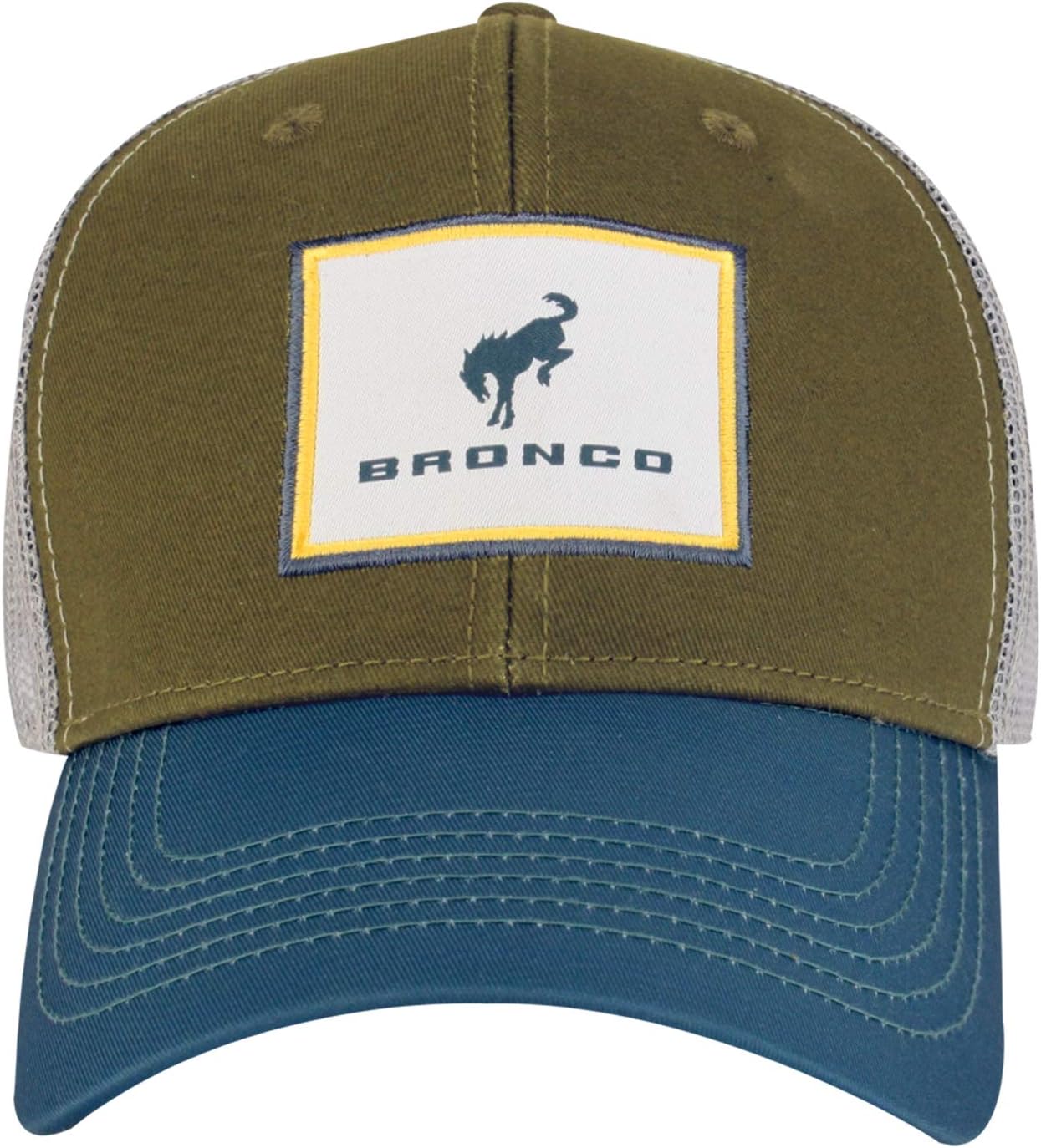Helm Ford Bronco Snapback Hat with Patch Logo, Olive/Teal, Olive and Teal, M