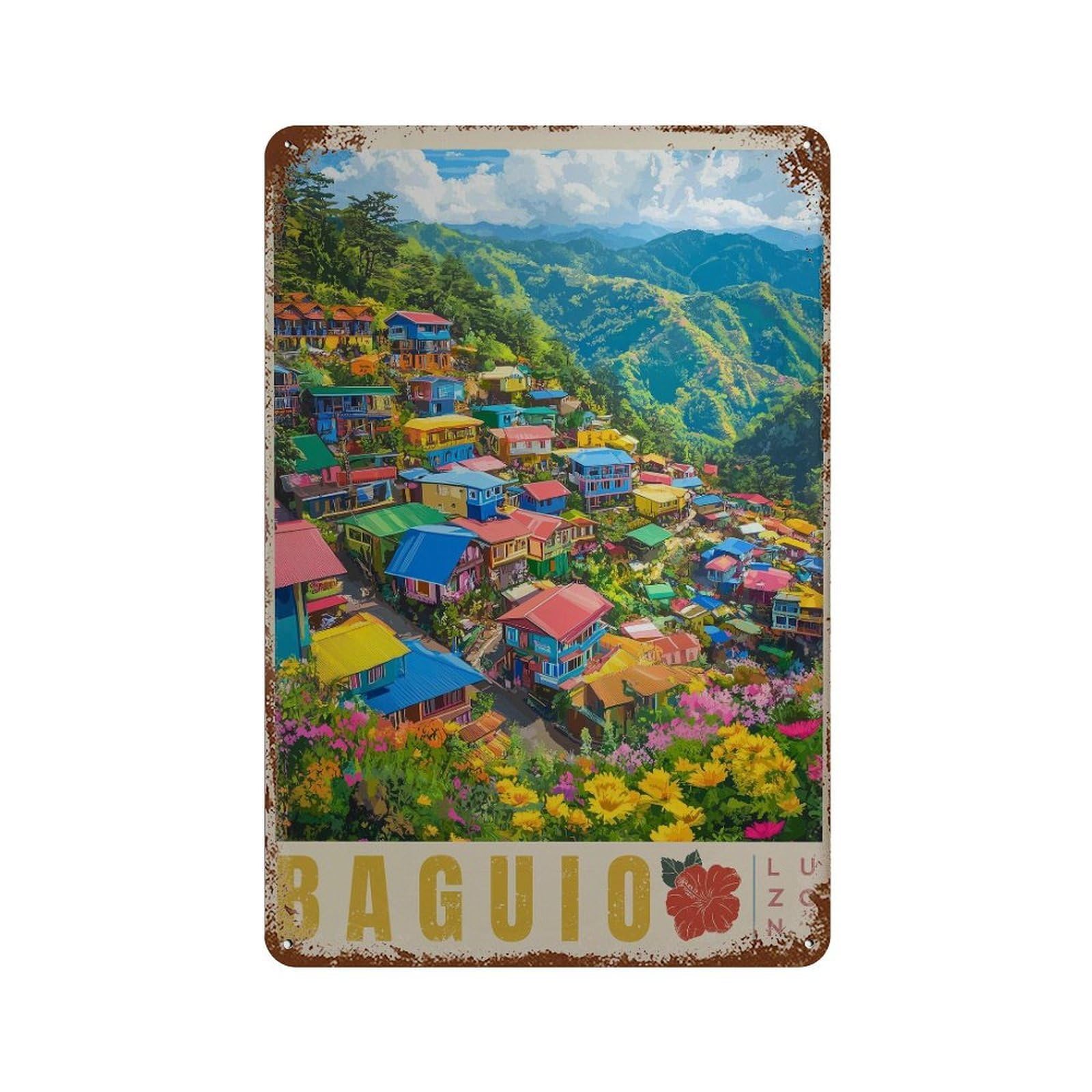 xiaoxiaoshen Baguio Vibrant Luzon Cityscape Wall Decor Art Metal Tin Poster Modern Home Decor Art Home Bar Shop Decorations Vintage Sign 30x20cm