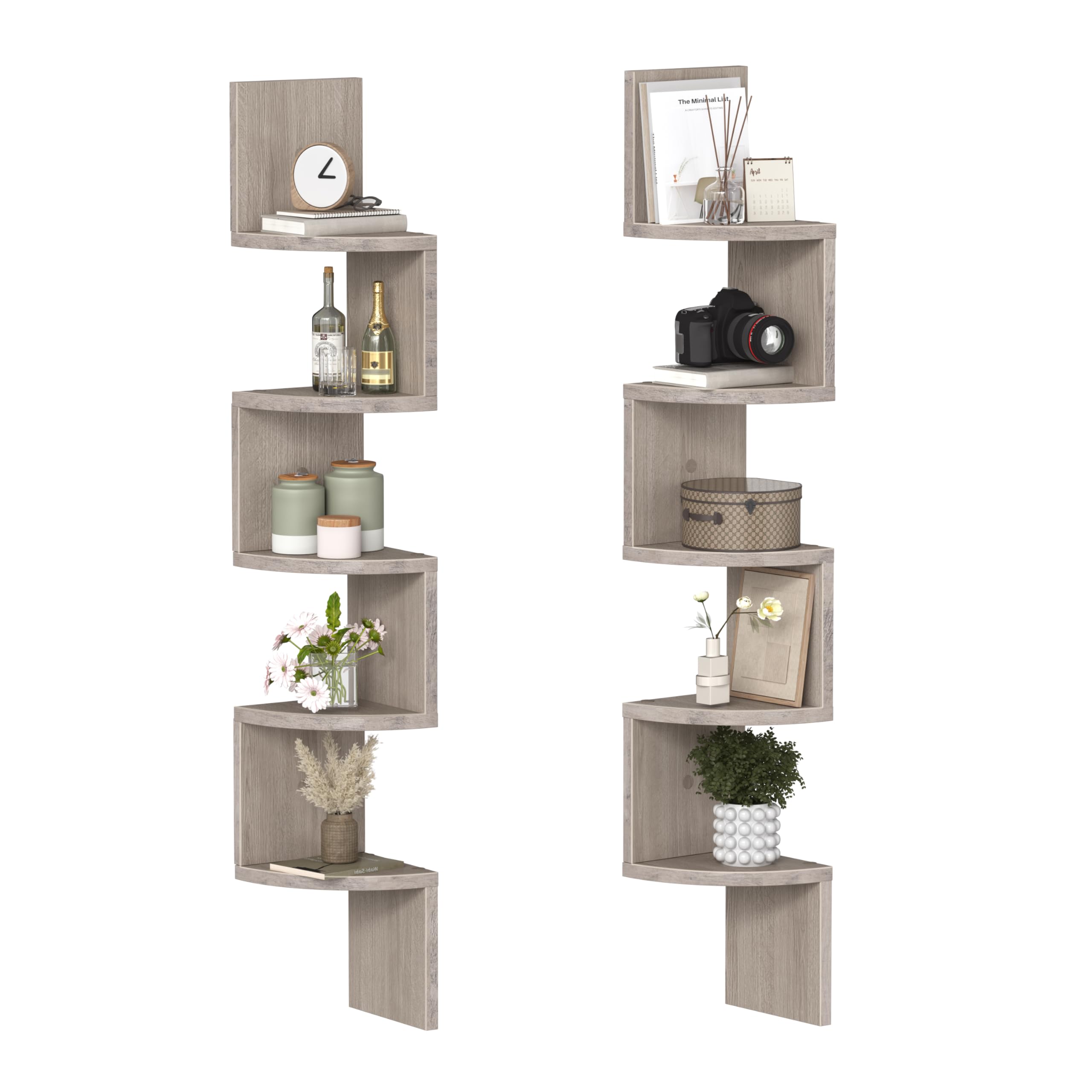 HOOBRO Corner Shelf Wall-Mounted, Set of 2 Floating Corner Shelves for Wall