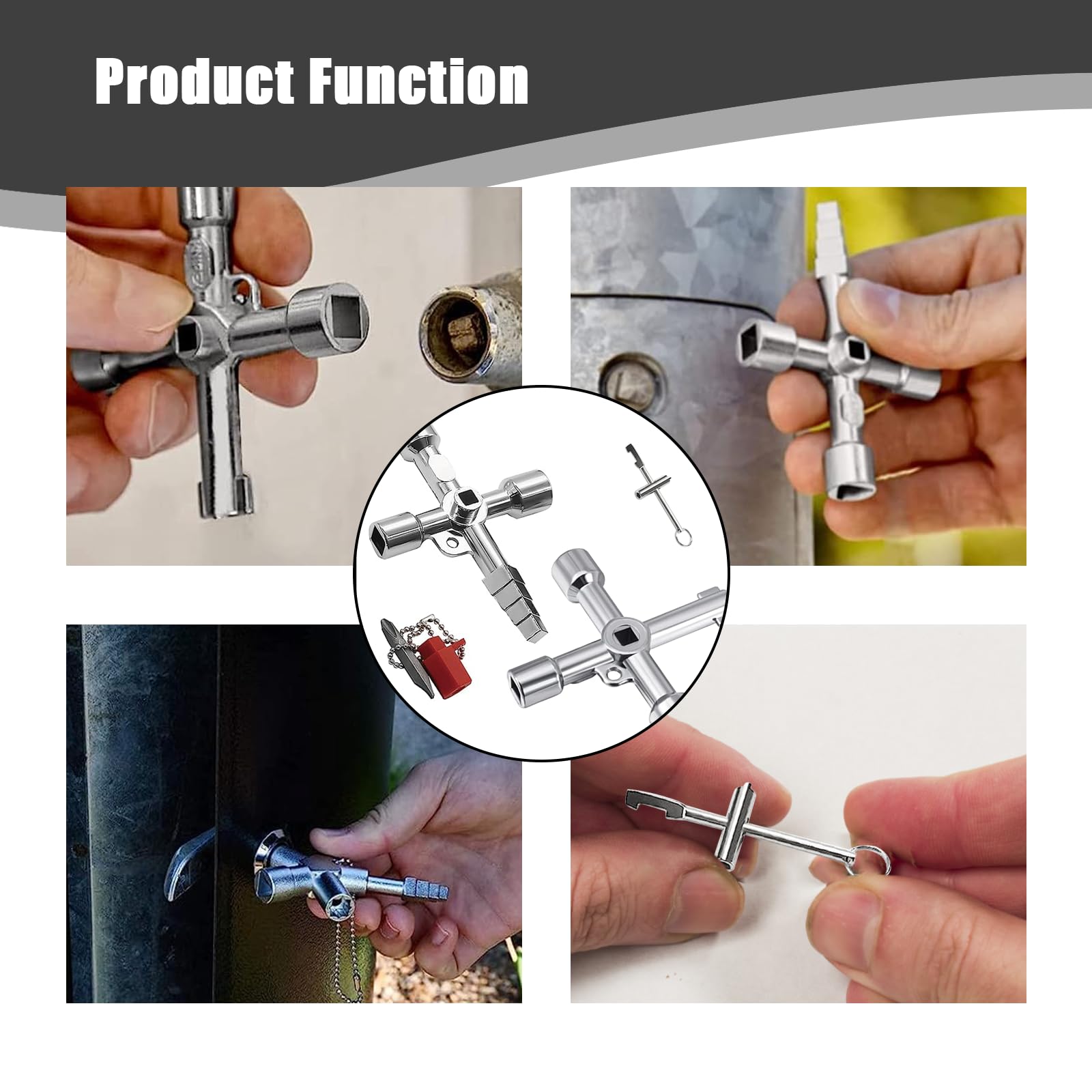 XZEIT 3 Chiavi da Costruzione, Chiavi Universali 4 in 1, Quadre Triangolari, Chiavi A Croce per Chiavi Multifunzione per Acqua, Elettricità, Contatore Elettrico