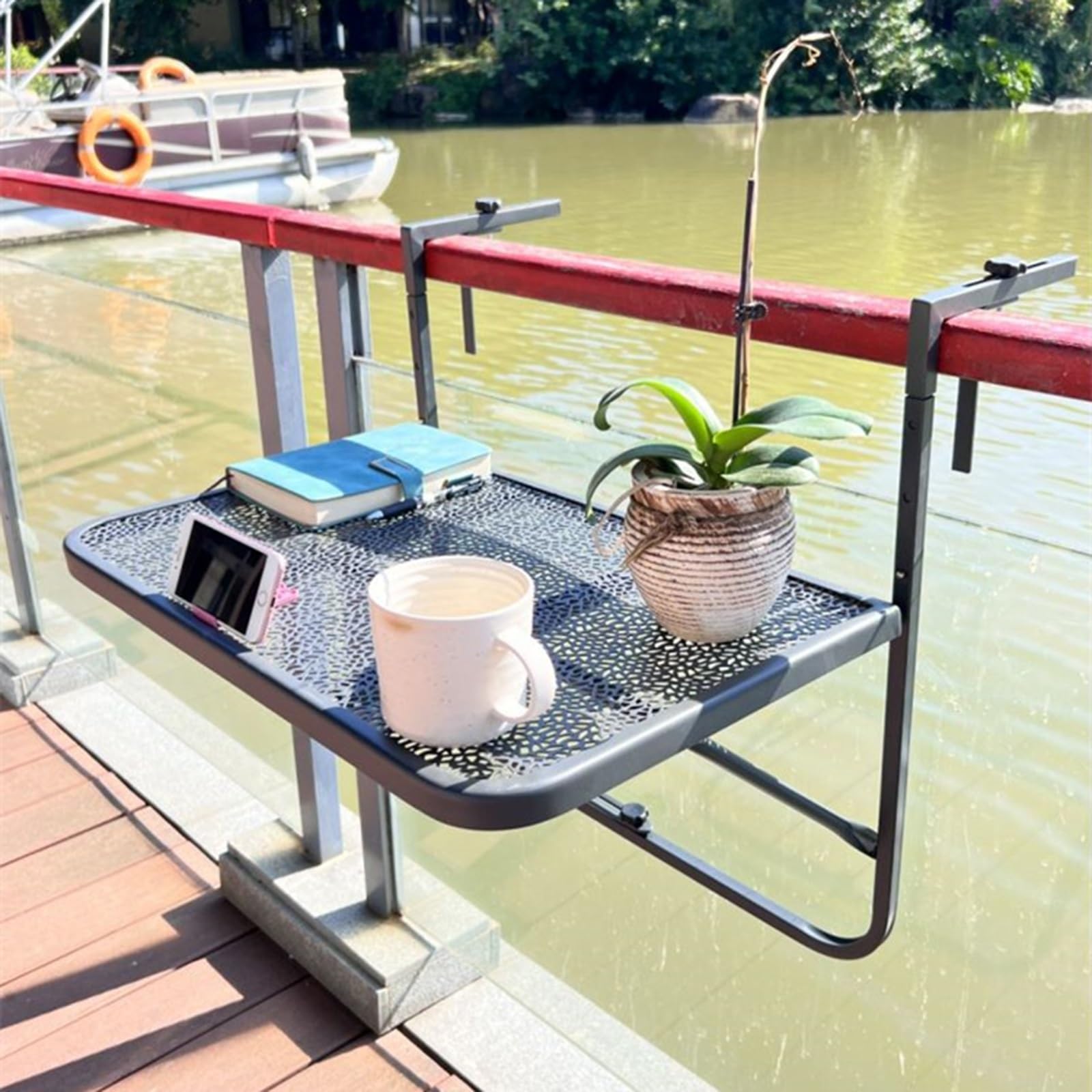 Mesa de bar para balcón y patio escritorio colgante que ahorra espacio negro