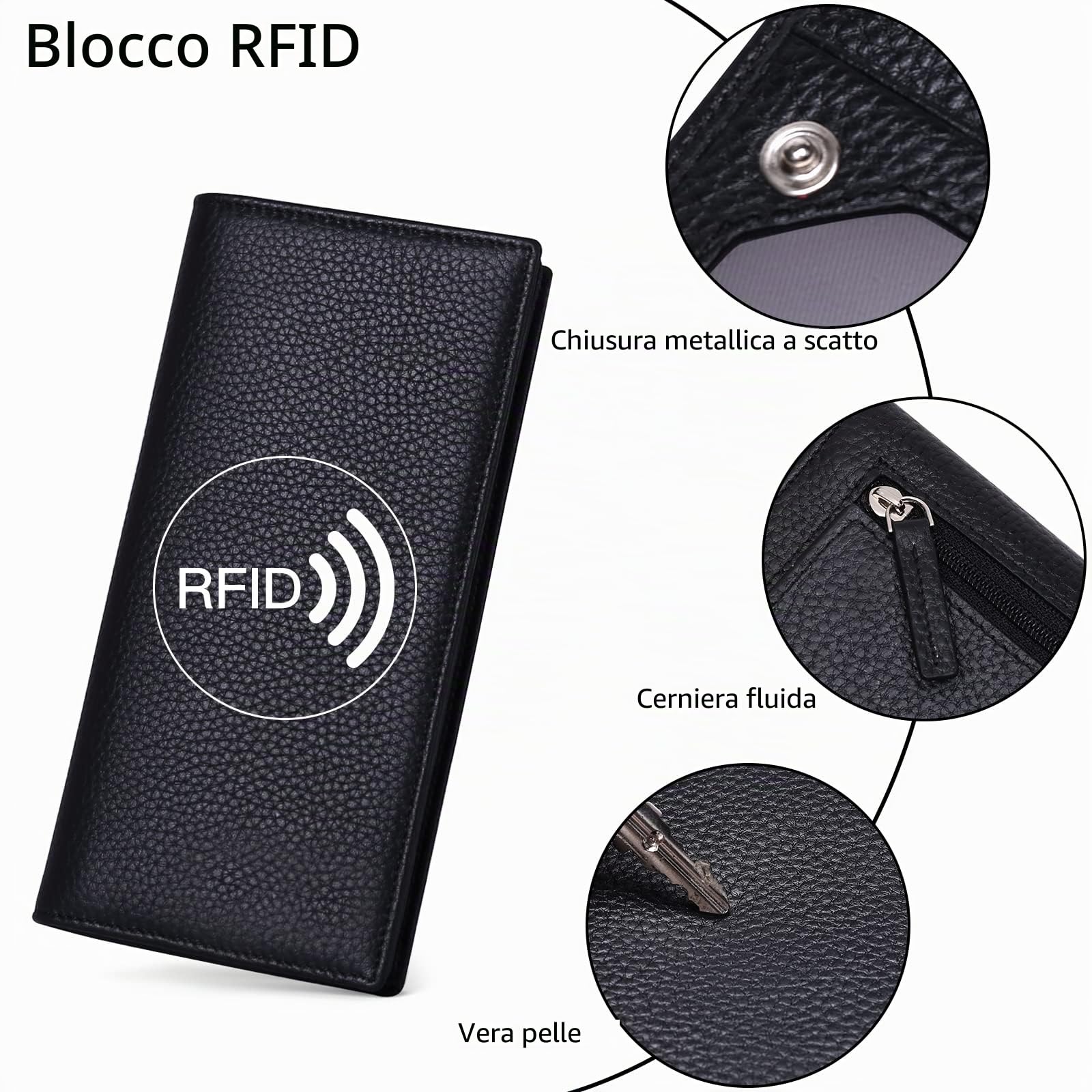 SENDEFN Vera Pelle Portafoglio Donna, Blocco RFID Sottile Carte Credito Portafogli con Finestra ID
