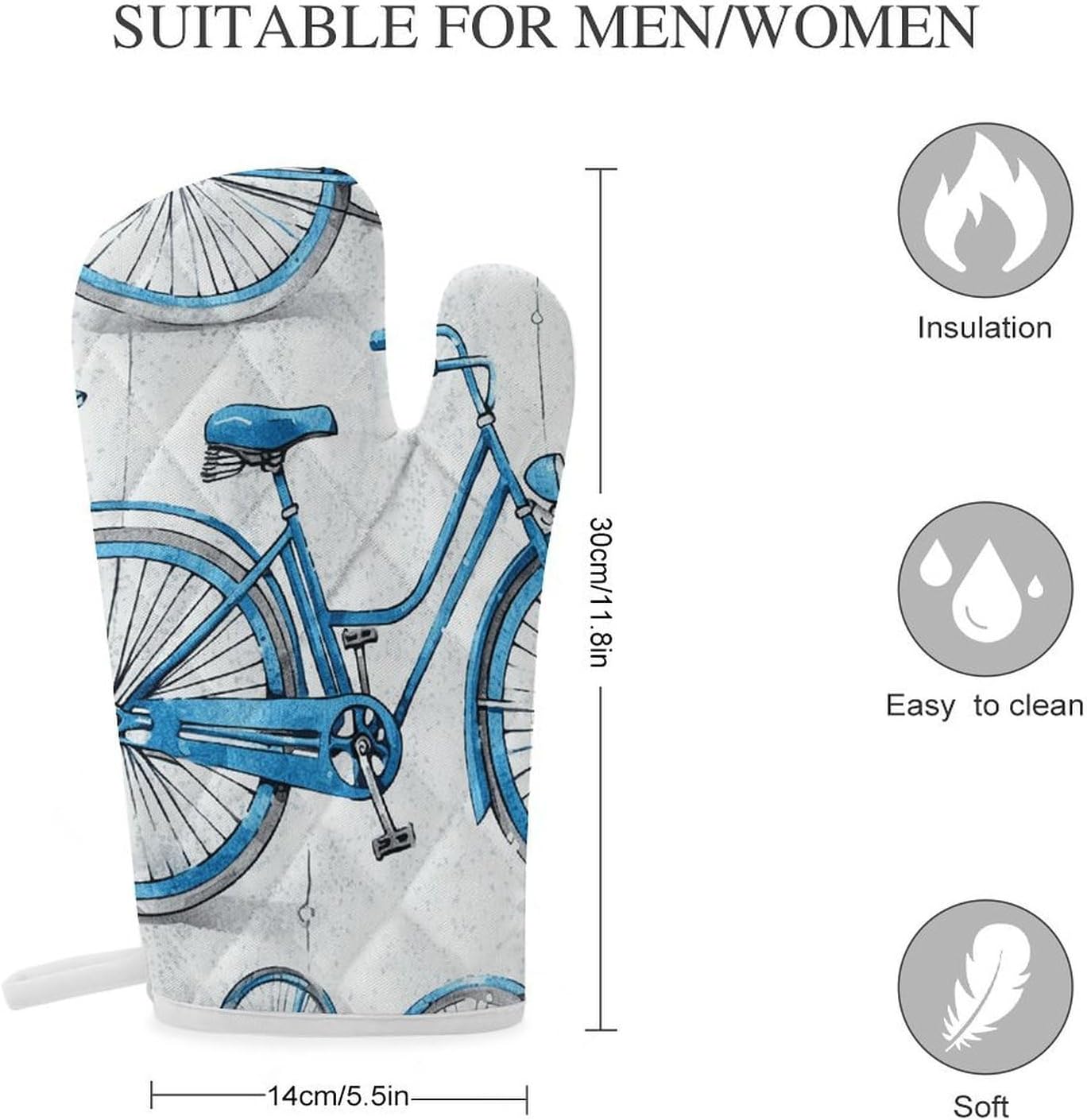 2 Pcs Oven Mitts Heat Resistant Kitchen Gloves Soft Safety Blue Bicycle Oven Glove for Microwave, Barbecue