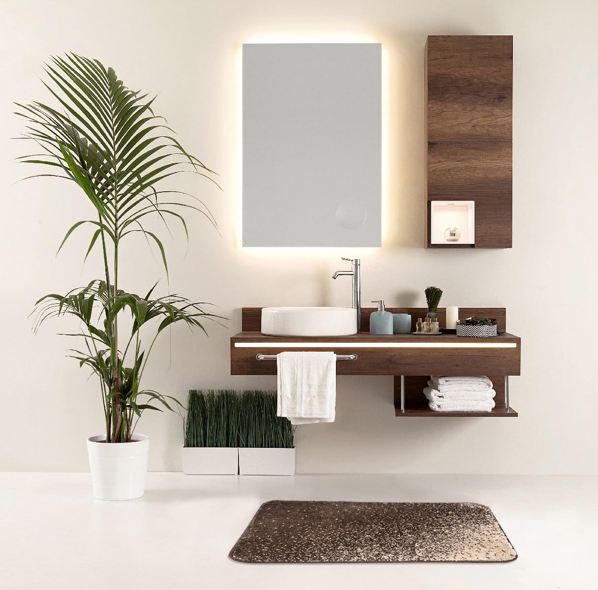 emmevi Tappeto Bagno Set 3 Pezzi Parure Morbido Girowater Assorbente Shaggy Retro Antiscivolo Marrone