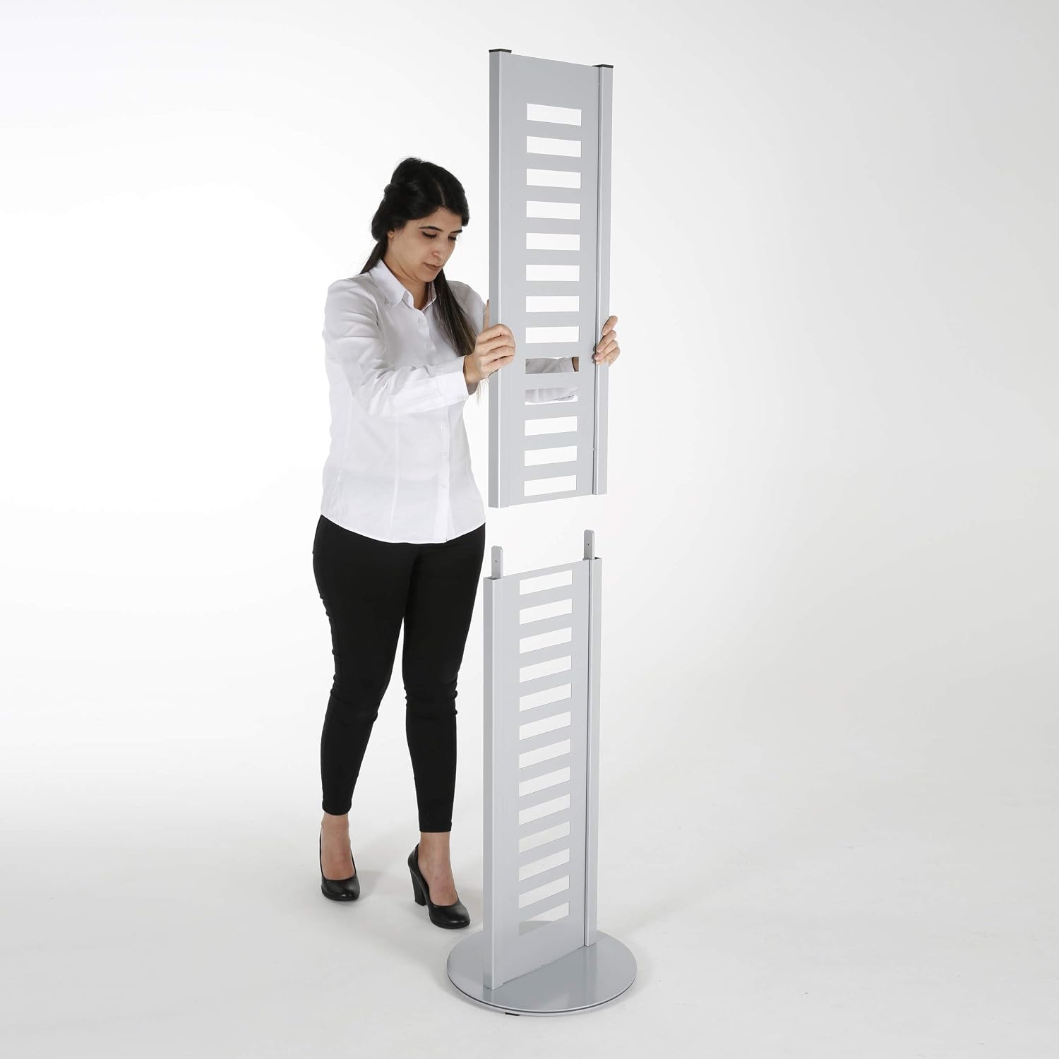 M&T Displays Heavy Duty Literature Rack with 8 pcs. Acrylic Shelf and Rotating Base, Magazine Holder, Brochure Display Stand, Catalog Leaflet for Fair, Conference (Gray, 8.5x11 A4) - Image 3