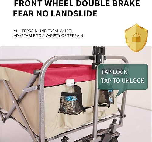 Miniatura 6 de Carro plegable para playa, carrito utilitario para exteriores, resistente, para jardín, portátil, con ruedas todo terreno y asa ajustable (blanco y