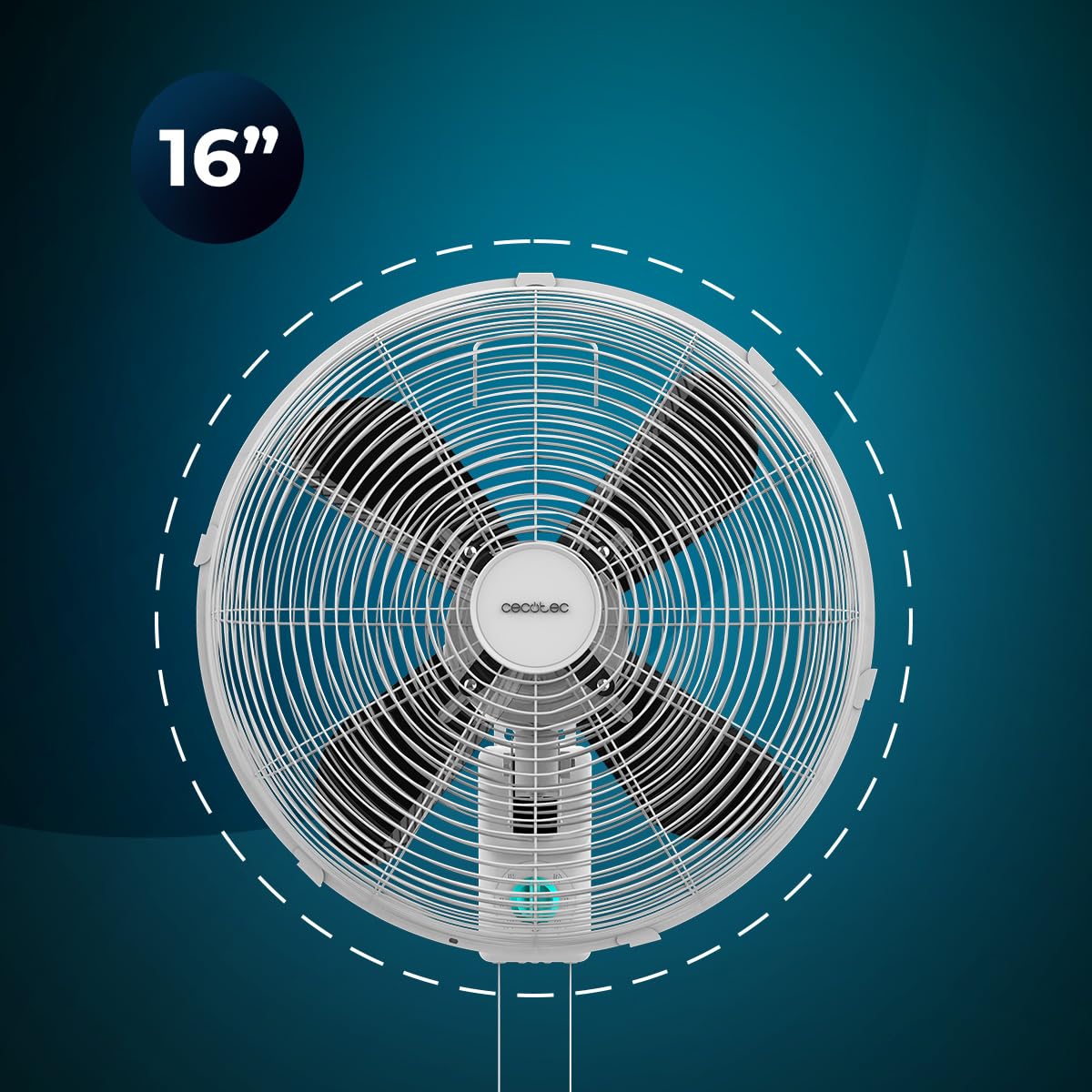 Cecotec - Ventilatore da parete EnergySilence 4500 Power Wall. 50 W, diametro 30 cm, 4 pale aerodinamiche, interruttore a catena, 3 velocità, include elementi di montaggio