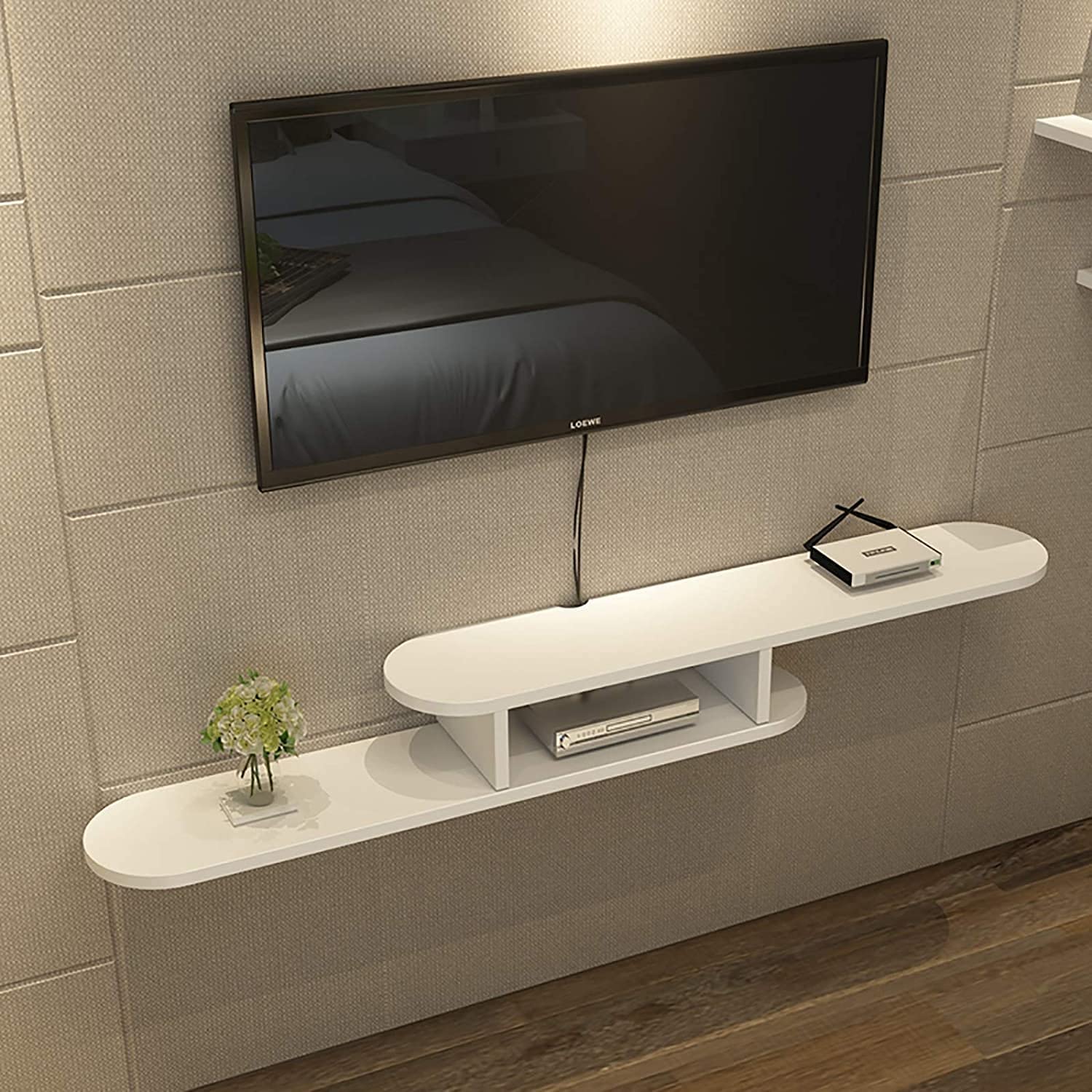 Meuble TV flottant étagère bois noyer et console multimédia murale salon 120cm