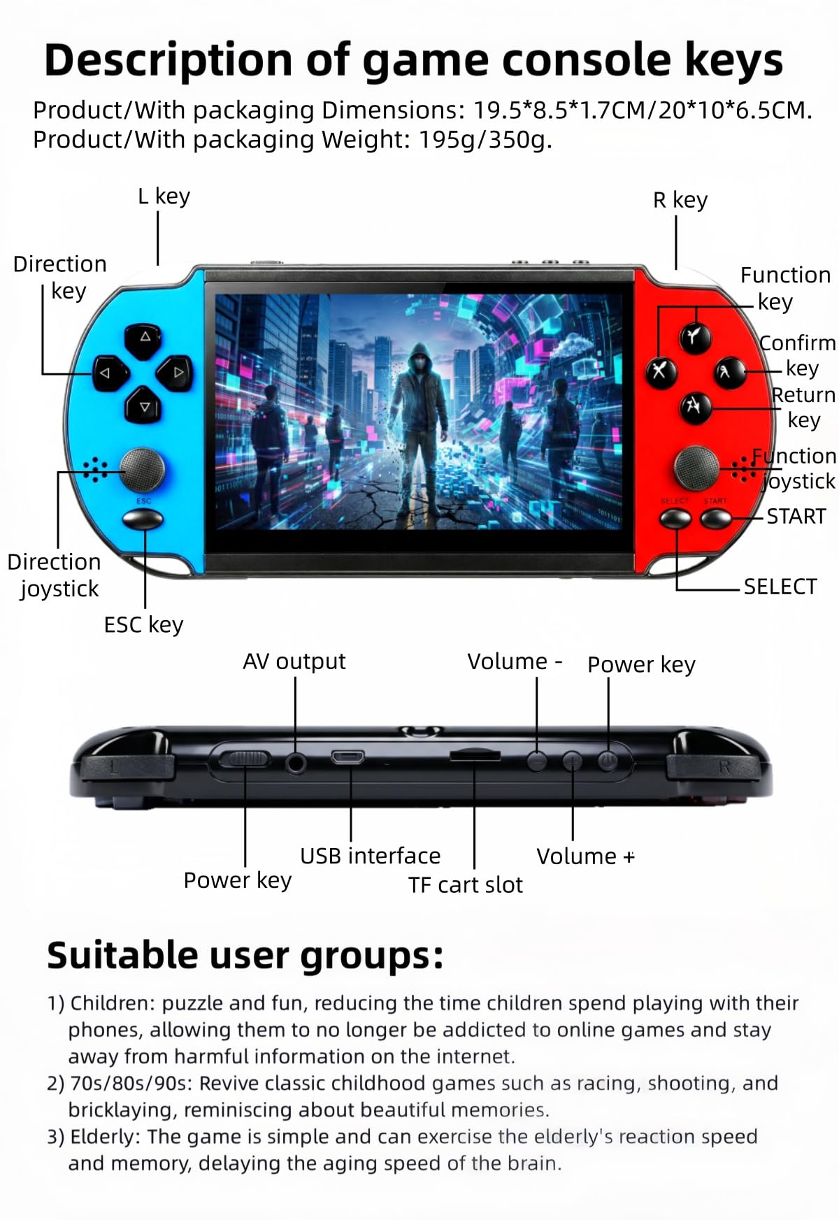 Console de jeu vidéo MP4/MP3 de 13 cm, émulateurs multiples intégrés, jeux rétro classiques, console portable, parfaite pour anniversaire, extérieur, voyage, loisirs