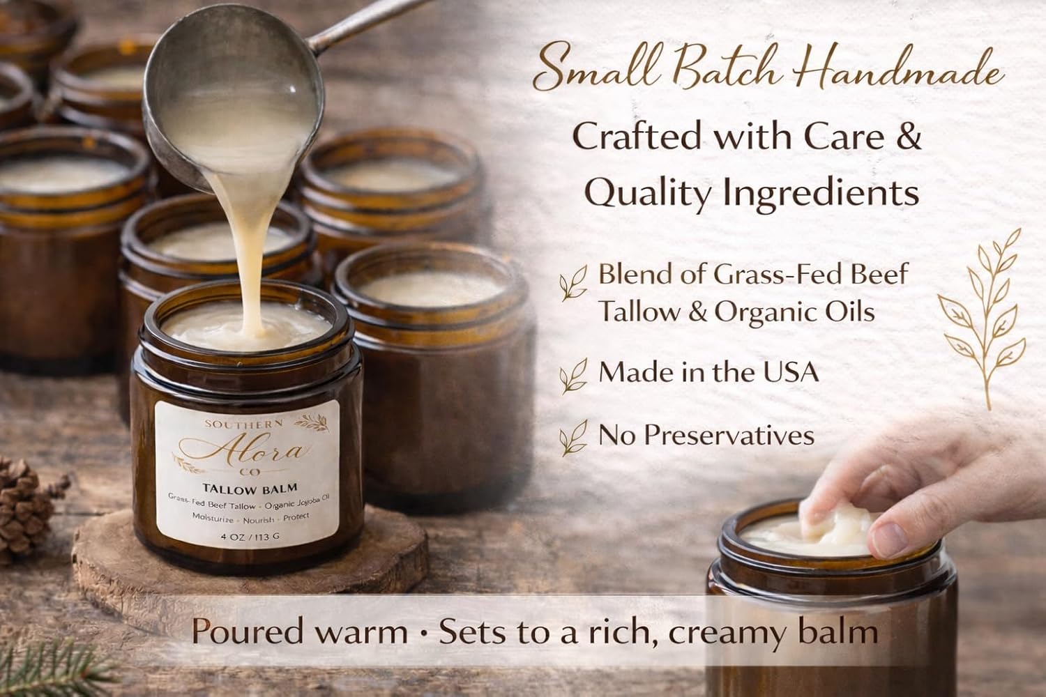 Grass Fed Beef Tallow Moisturizer for Face & Skin – Natural Tallow Balm Face Cream with Organic Jojoba Oil – Deep Hydration for Dry Sensitive Skin – Unscented 4 oz