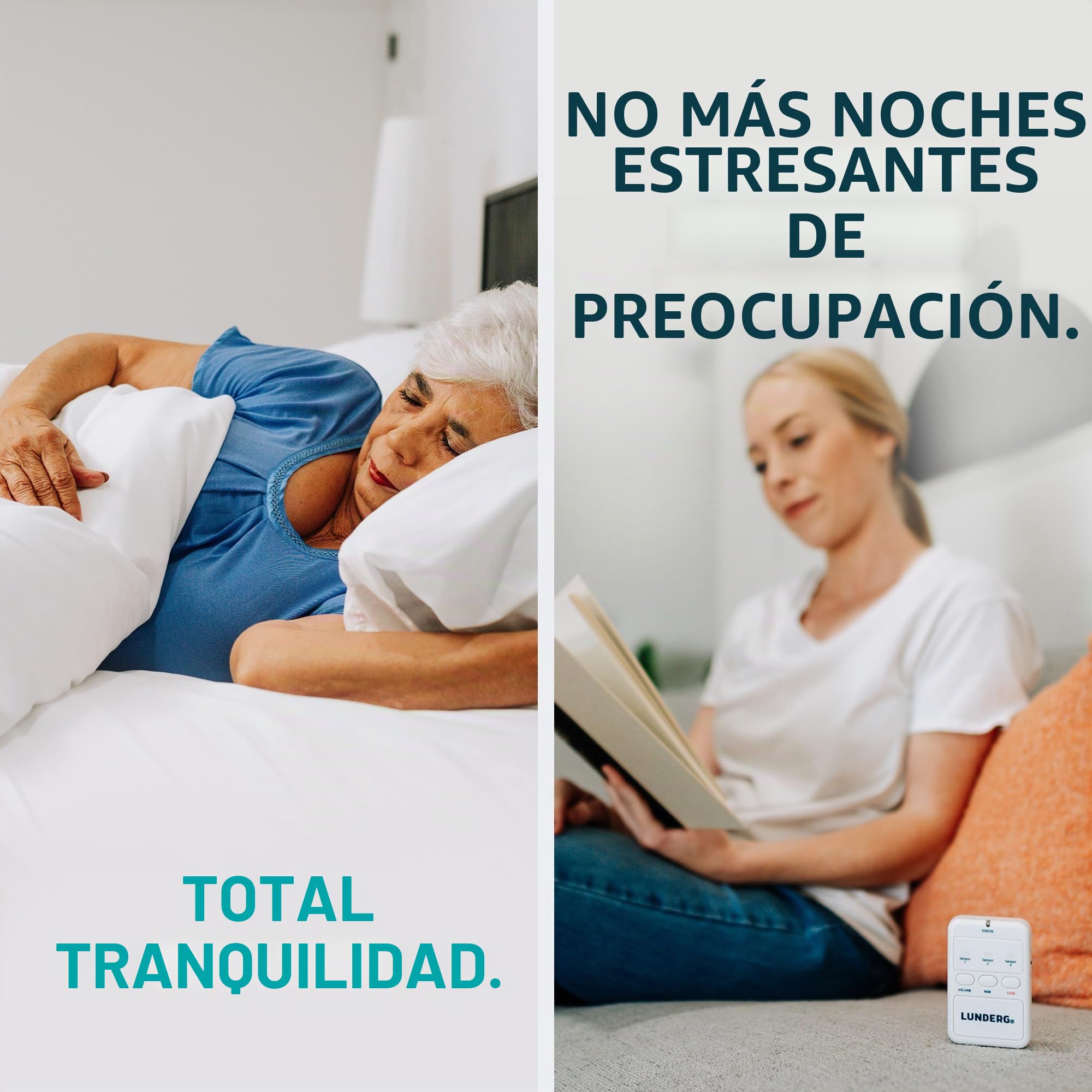 Lunderg Alarma de cama inalámbrica debajo del colchón para adultos mayores, almohadilla de sensor con alerta temprana y localizador