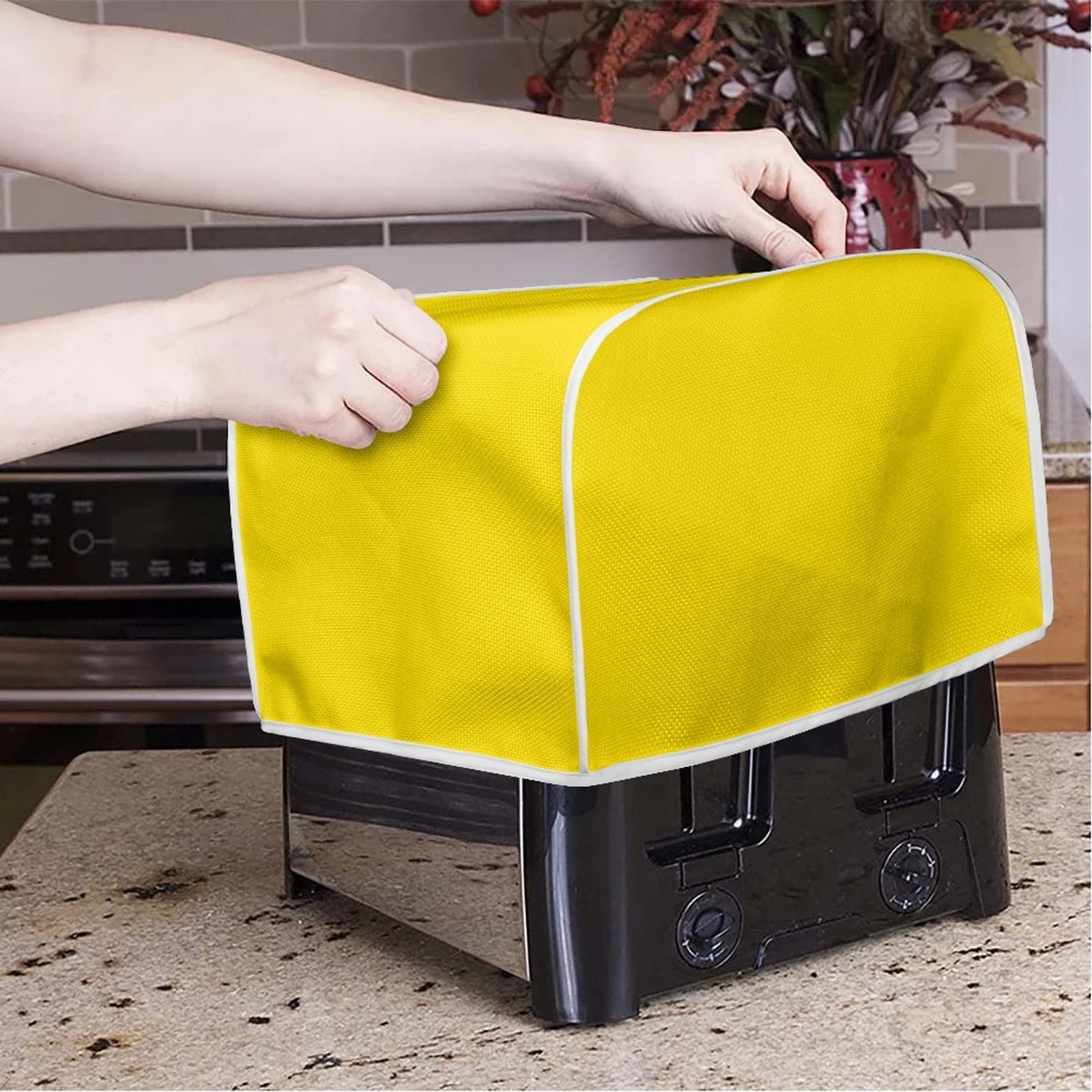Dreaweet Yellow Toaster Dust Cover Mini Kitchen Appliance Protector 4 Slice Toaster Cover Bread Maker Dustproof Cover Home Decor Gifts