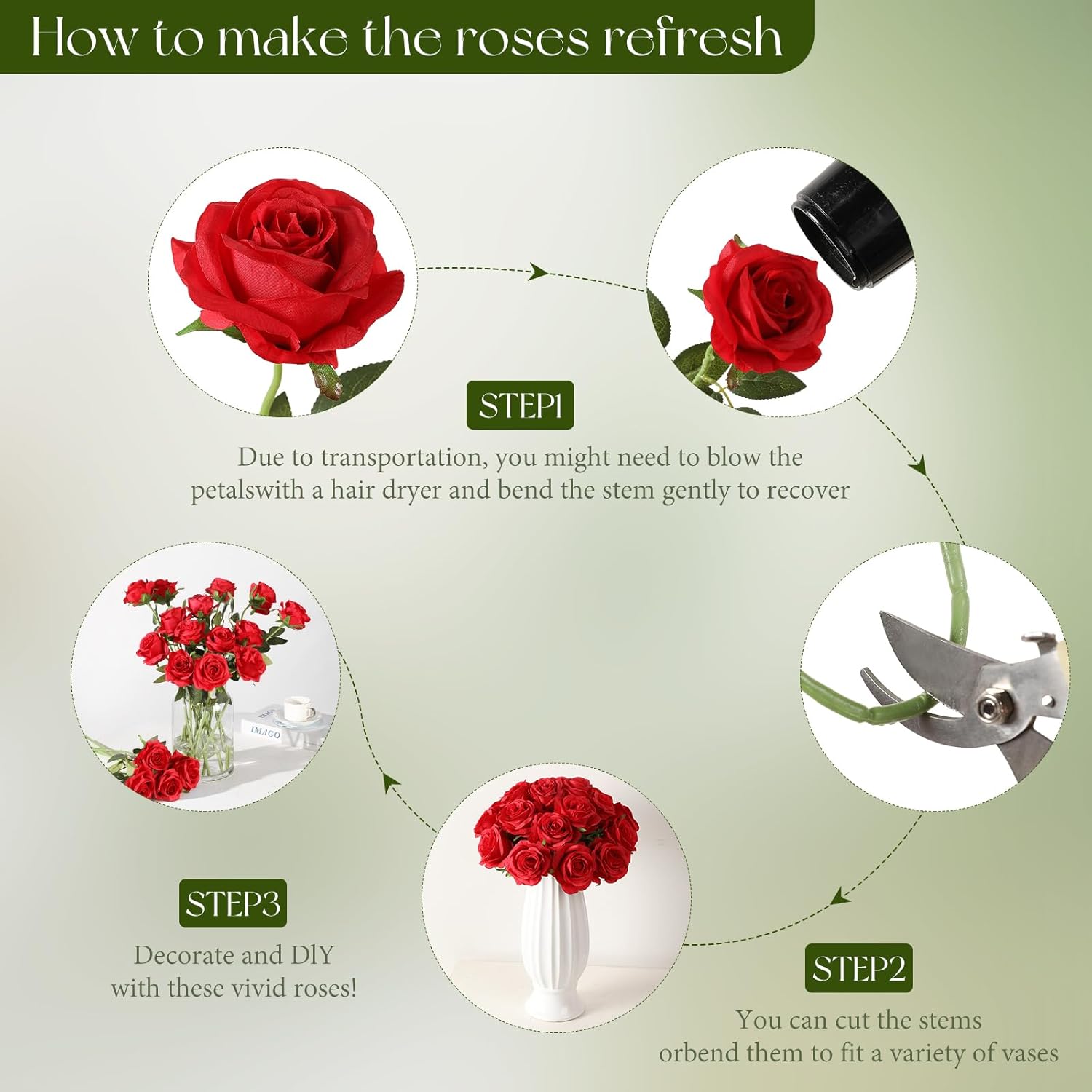 Tifuly 36 Pcs Roses Artificial Flowers in Bulk, Realistic Long Stem Fake Silk Roses for Party Home Wedding Centerpiece Office DIY Bouquets Decor(Red) - Image 9