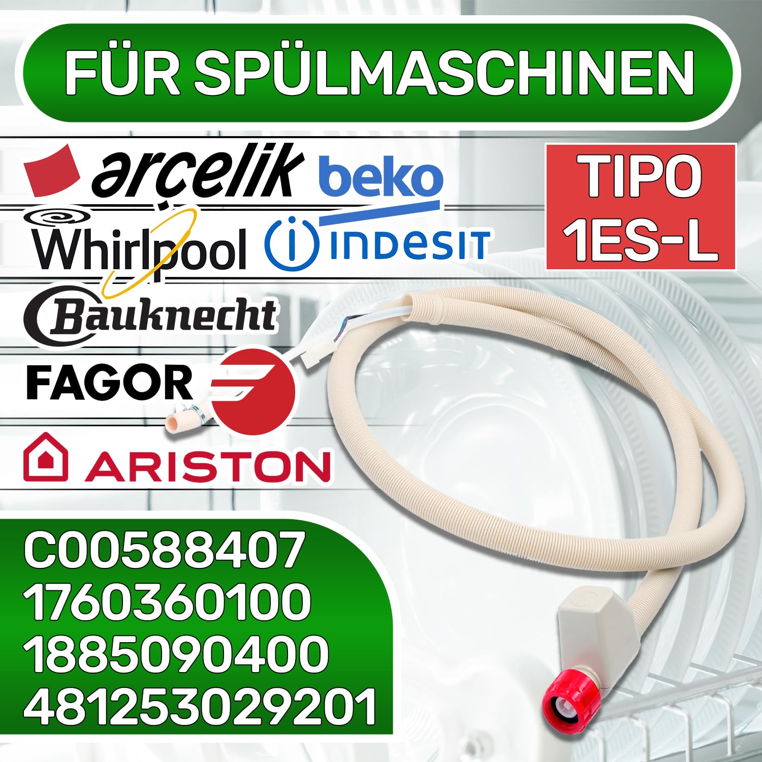 Aquastop Schlauch Spülmaschine Typ 1ES-L Schlauchlänge 1,5 m Gesamtlänge 2,19 m Ventil Ø 3/4 Wasserstop Zulaufschlauch 1885090400 1760360100 für Beko - MADE IN EU - ONIX TECH
