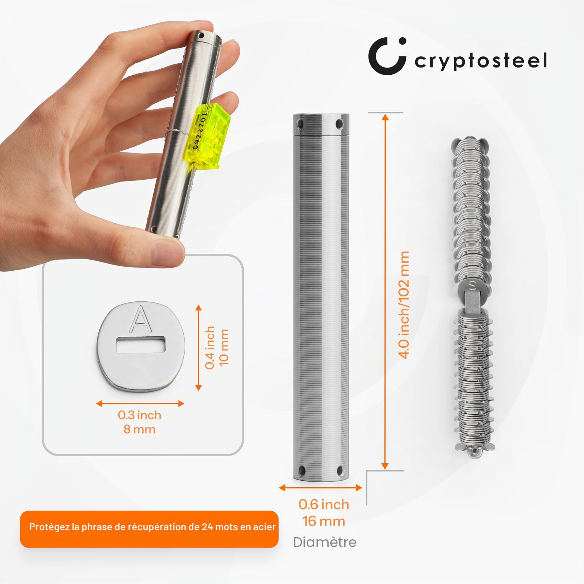 Cryptosteel Seed24 Solo - Seed phrase storage - Sauvegarde de phrase de récupération crypto - 24 mots et clés privées - Compatible portefeuilles BIP39