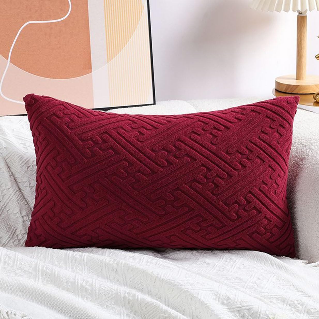 Super King Size Pillow Cases,Square Rectangle Cushion Covers Soft Corduroy Stretch Throw Pillow Cover Various Sizes Decorative Pillowcases For Bedroom Sofa Pillows(Burgundy,30x50cm/12x20inch)