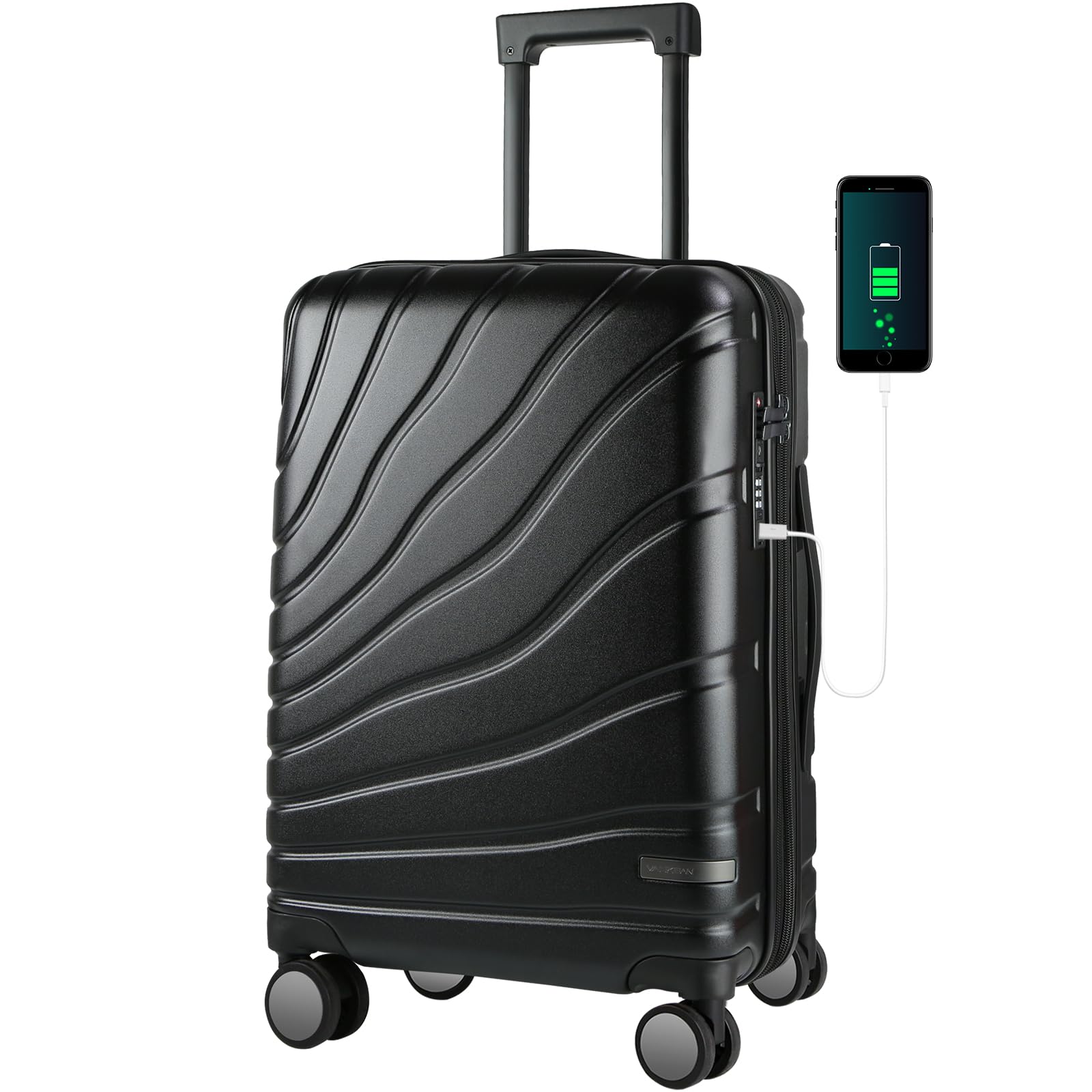 VANKEAN Carry On Luggage with Spinner Wheels & TSA Lock, Expandable Fashionable Hard Shell Suitcase airline approved，20 Inch Carry-On，Black