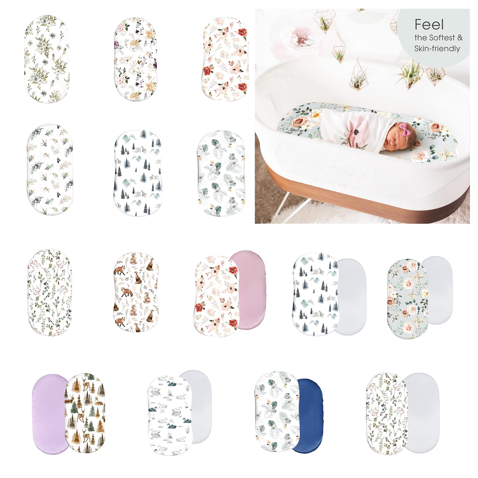 XPBEW Fit Bassinet Sheet Fitted Sheet for Cradles Basket Pad Fitted Sheets Changing Mat Crib Bed Protectors
