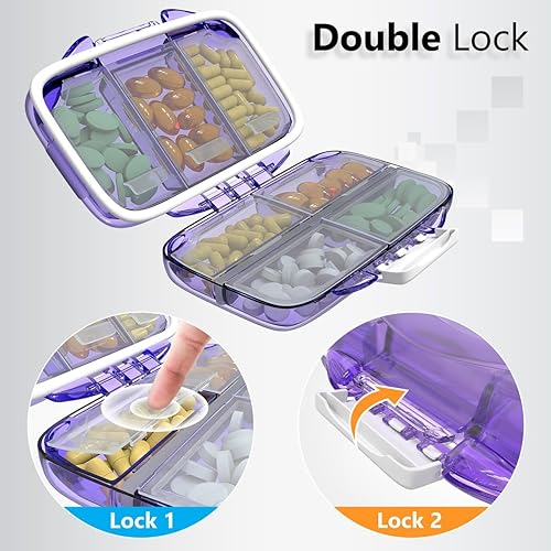 Miniatura 3 de Organizador de píldoras de viaje, soporte portátil para vitaminas a prueba de humedad con 7 compartimentos, estuche compacto de suplemento para