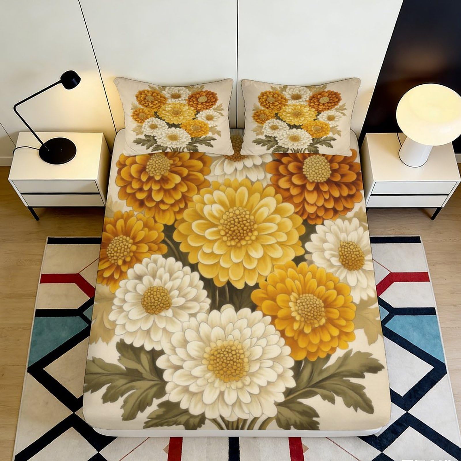 Jqzkxnhpbr Style-1 3D Printed Floral Bloom Fitted Sheet Microfiber Anti-Slip Sunflower Bed Cover Bedroom Decor Dust Protection 90X200x25cm
