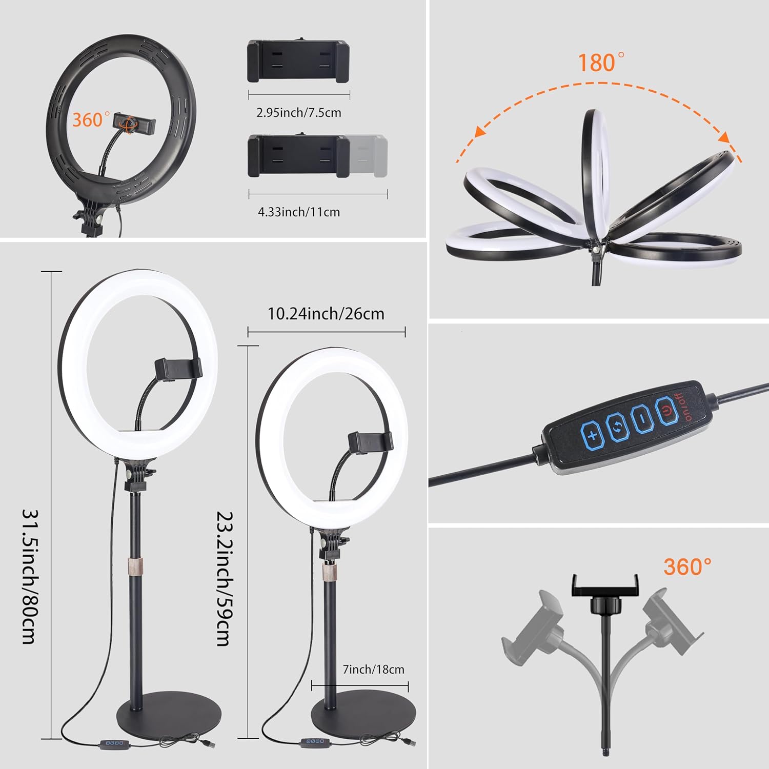 10” Desk Ring Light with Stand, LED Circle Light with Phone Holder for Computer Laptop Zoom Meetings, Video Calls, Streaming, Online Classes, Home Office