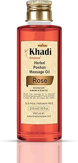 KHADI Omorose Rose massage Oil, 210ml with Almond, Olive, Jojoba, Sesame and Vitamin E