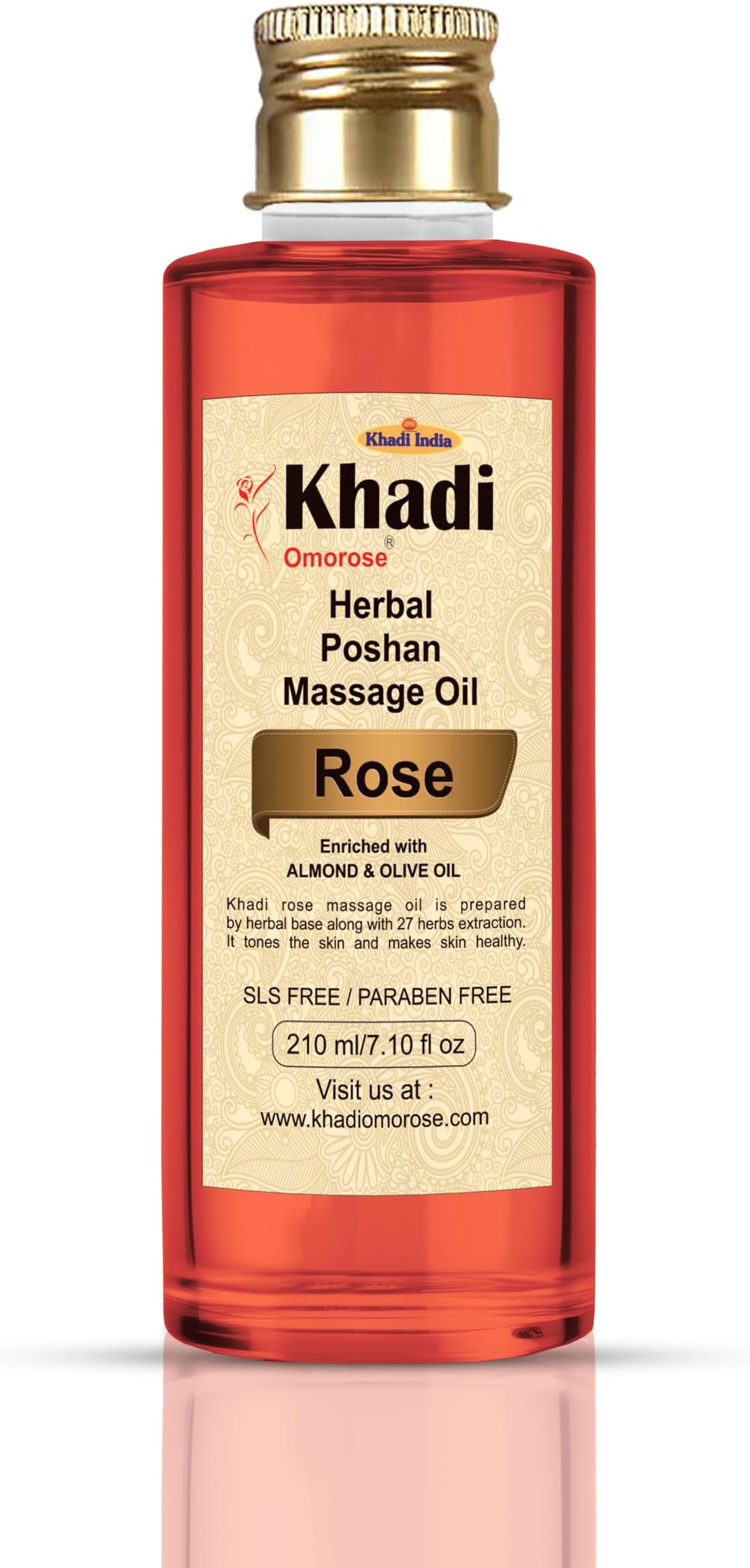 Khadi Omorose Rose massage Oil (Enriched With Almond oil,Olive oil, Jojoba oil, Sesame oil and Vitamin E)-210ml