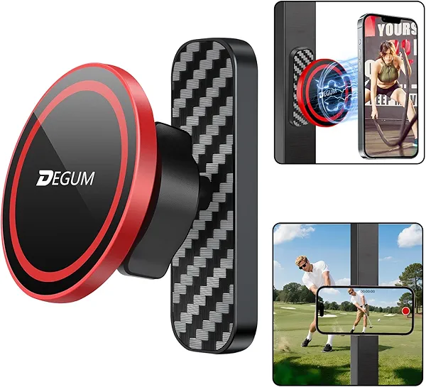 DEGUM Magnetic Golf Cart Phone Holder, Compatible with MagSafe iPhone 16 Pro Max Plus 15 14 13 12 Mini, for GPS & Golf Apps, Fits EZGO, Club Car, Yamaha, and Icon, Golf Cart Accessories (Red)