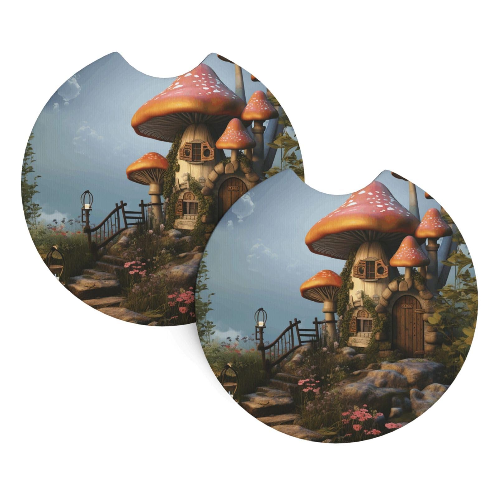 2 Pack Car Coaster for Cup Holders Mushroom Garden Car Cup Coaster 2.7" Neoprene Non-Slip Automotive Cup Mat Universal Auto Car Interior Accessories for Women Men Cup Pad