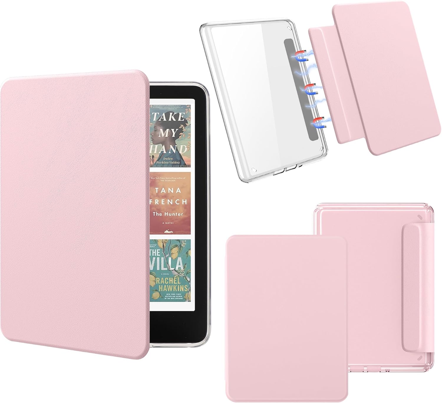 Magnetic Detachable Case for All-New 7" Kindle Paperwhite 12th Gen 2024, Light Slim PU Leather Cover Case with Auto Wake/Sleep, Pink, Crocodile Print