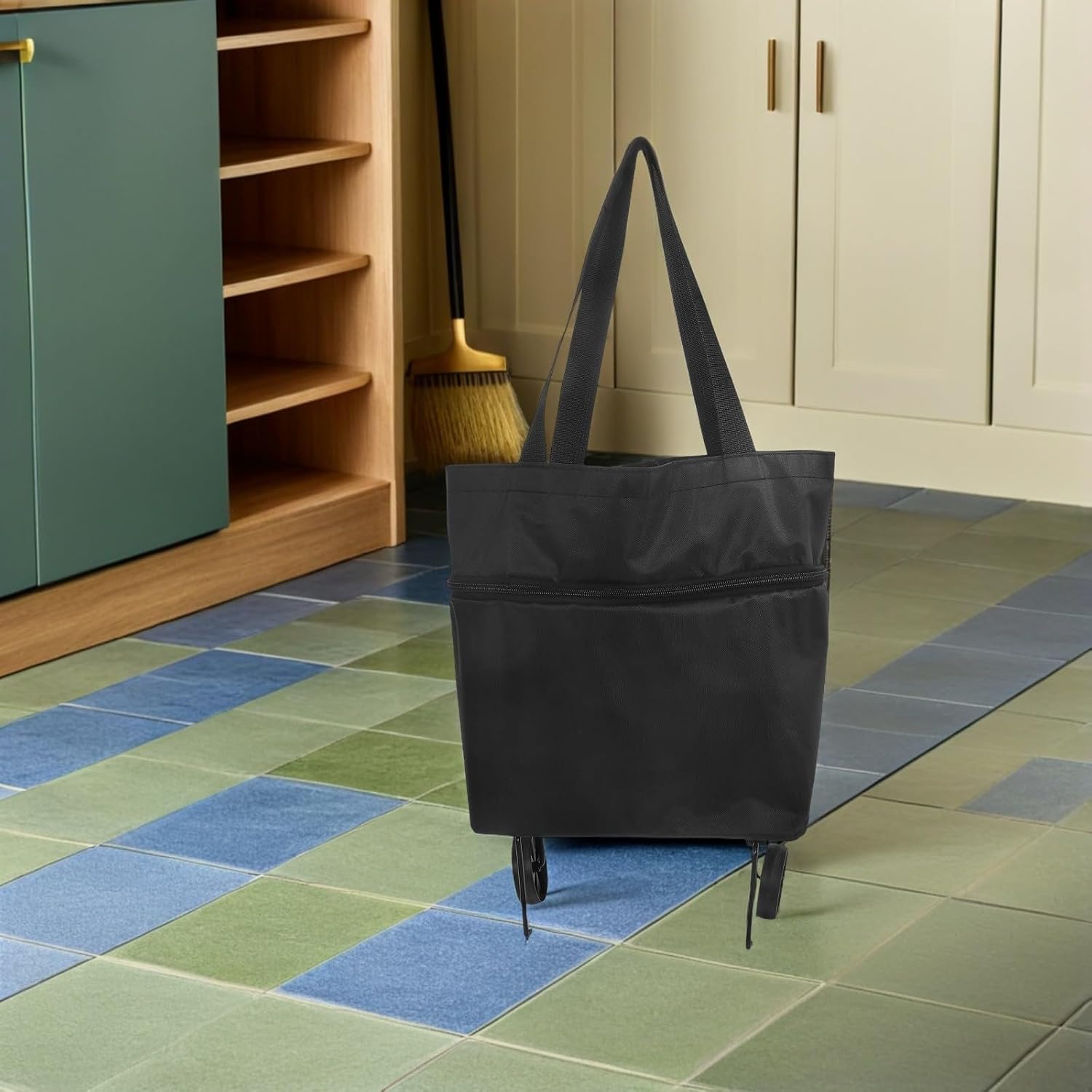 FAVOMOTO Foldable Wheeled Shopping Bag with Quick Folding Mechanism and Lightweight Oxford Cloth Material, Portable Grocery Tote with 360° Swivel Wheels for Grocery Runs and Urban Apartment
