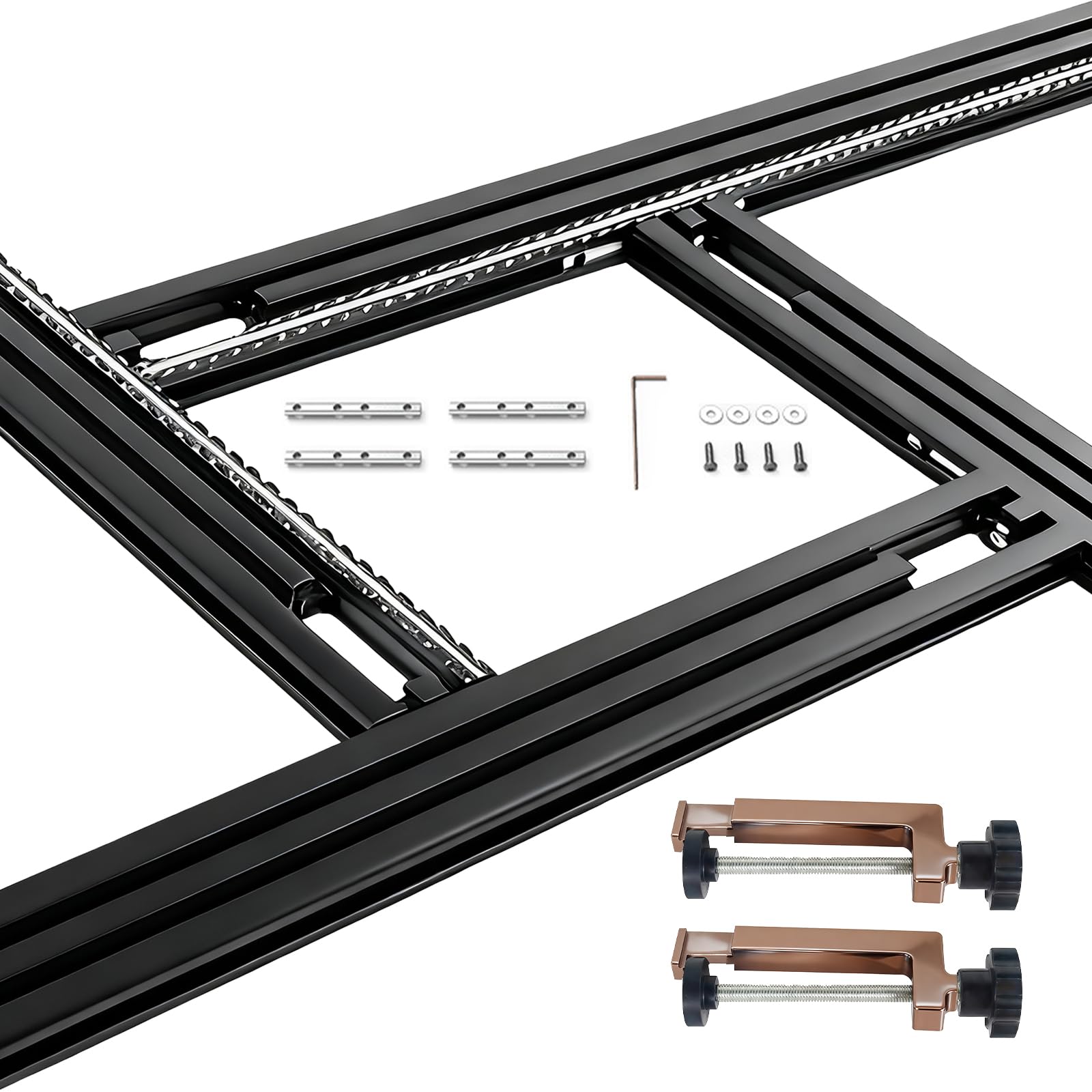 Mascherina di fresatura regolabile 800 x 800 mm, Guida per fresatrice e jig per levigatrici a tuffo, ausilio in legno per realizzare scanalature quadrate e rettangolari (con 2 morsetti metallici a G)