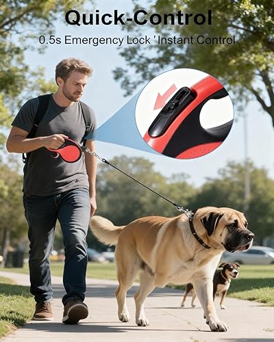 Miniatura 4 de Correa retráctil para perro con cable a prueba de mordidas, correa resistente de 26 pies para perros pequeños, medianos y grandes de hasta 110