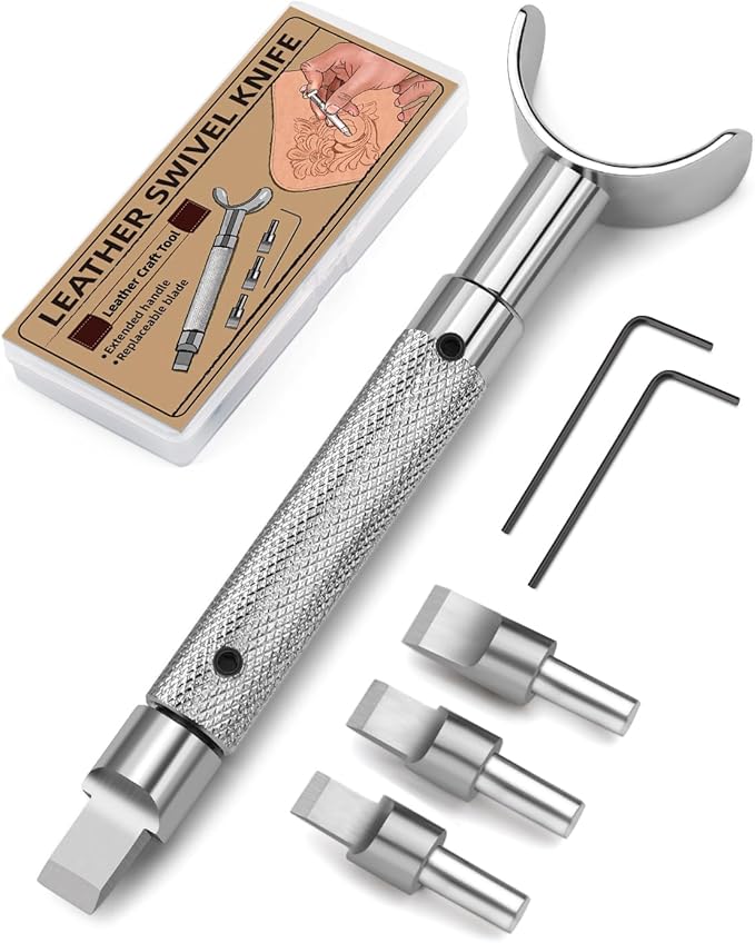 Leather Swivel Knife, Leather Engraving Knife with Extended Handle, 3 Replaceable Blades for Engraving and Stamping, Professional Diy Craft Tool Leather Swivel Knife, Leather Engraving Knife with Extended Handle, 3 Replaceable Blades for Engraving and Stamping, Professional Diy Craft Tool