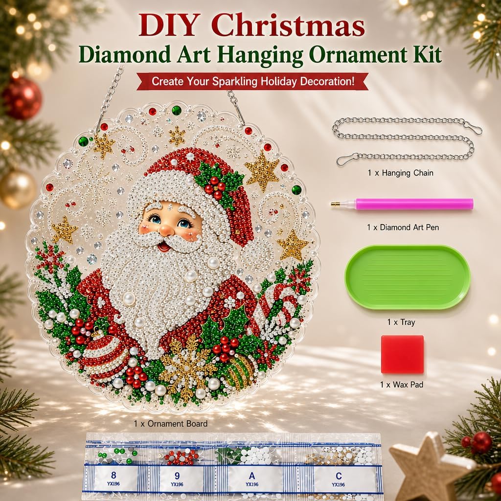 Christmas Pearl Diamond Painting Suncatcher Kit, Christmas Diamond Art Kit