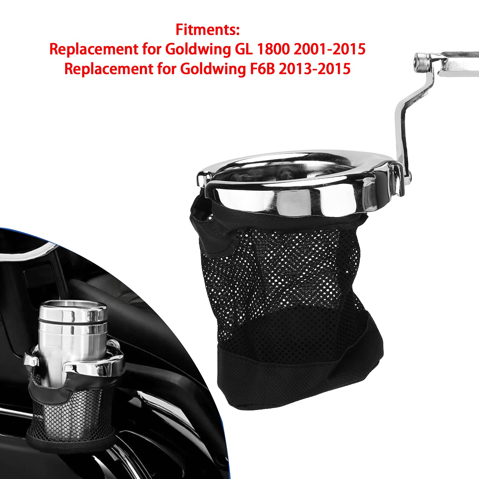 Portabicchieri Moto, Portabevande Pieghevole Portabottiglie Accessorio per Moto Sostituzione per Goldwing GL 1800 F6B(placcatura)