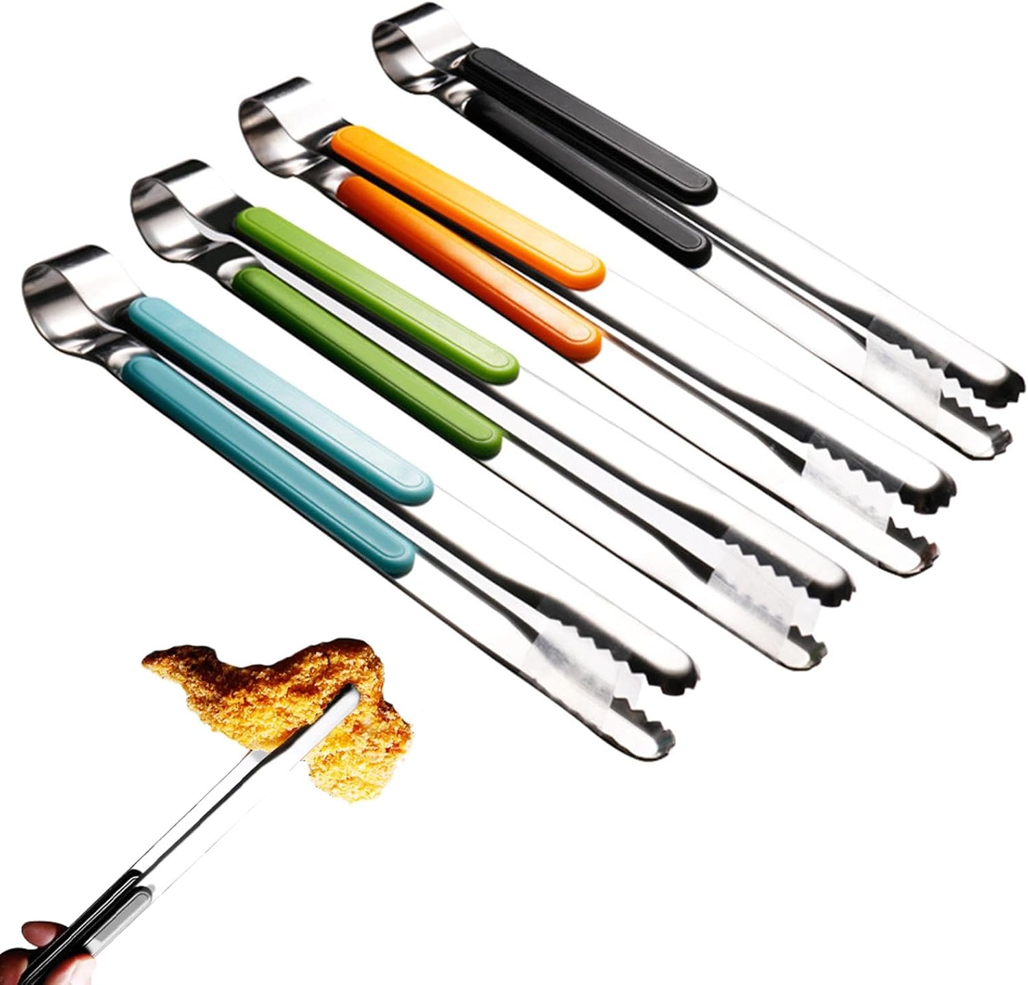 4 Pack 10 Inch Stainless Steel Kitchen Tongs, Colorful Handle Food Tongs