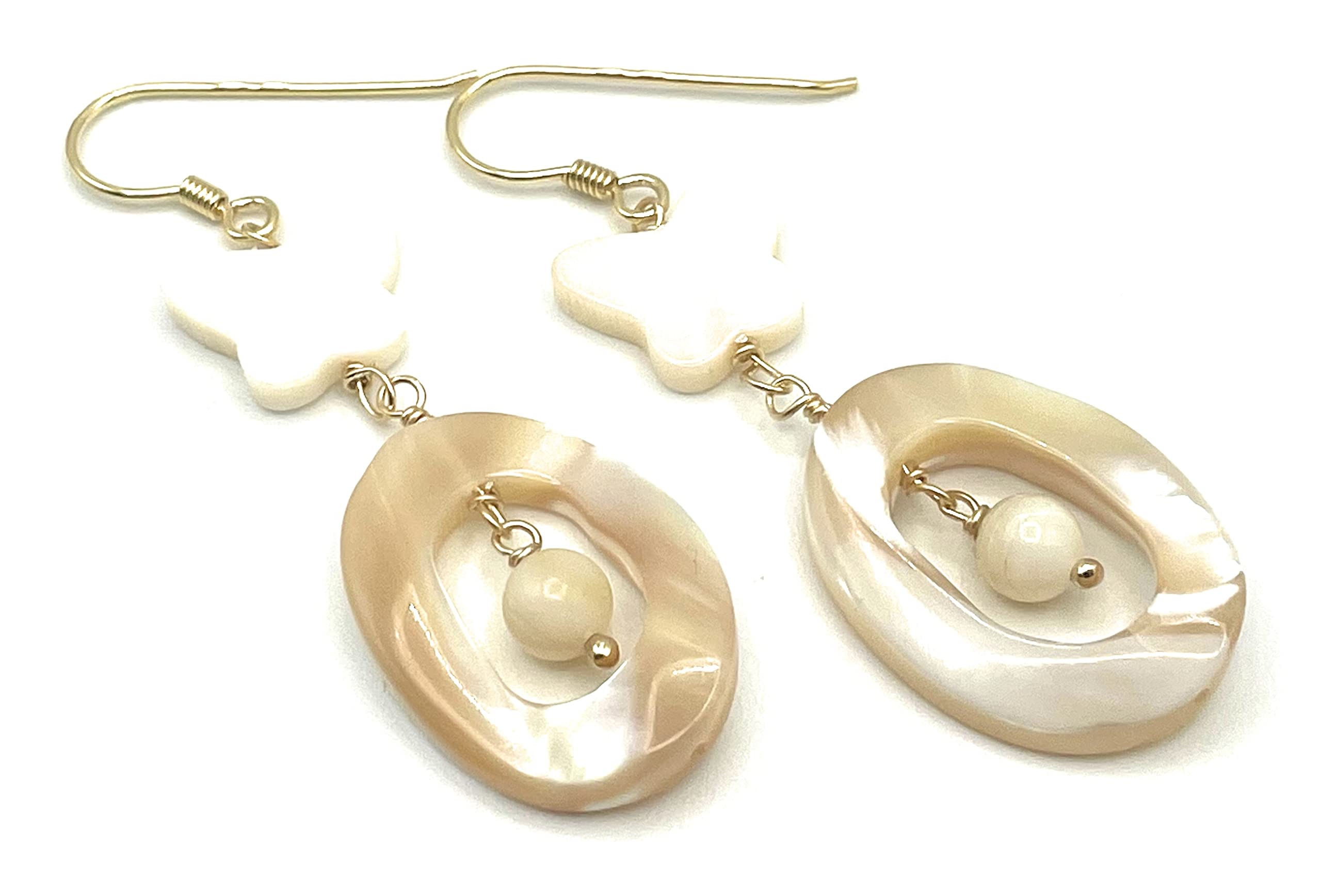 Orecchini con Madreperla Bianca e Beige, Pendenti con Farfalle, Argento Dorato Italiano, Gioielli Estate, Bijoux Artigianali, Made in Italy
