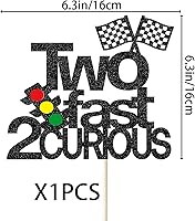 Vista 2 de Dos decoraciones para pastel de 2º cumpleaños Fast 2 Curious Racing 2 con purpurina para pastel de segundo cumpleaños para niños y niñas, decoración