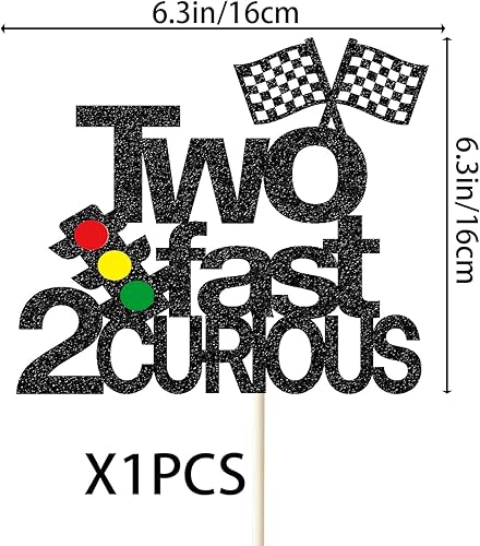 Miniatura 2 de Dos decoraciones para pastel de 2º cumpleaños Fast 2 Curious Racing 2 con purpurina para pastel de segundo cumpleaños para niños y niñas, decoración