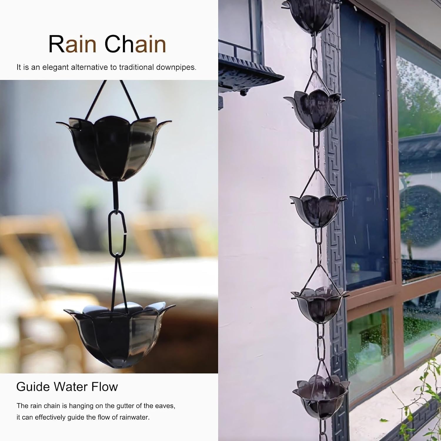 Rain Chains Petals Rain Chains for Home Garden Villa Temple, Eaves Drainage Rain Catcher Chain(260cm (8.5ft))
