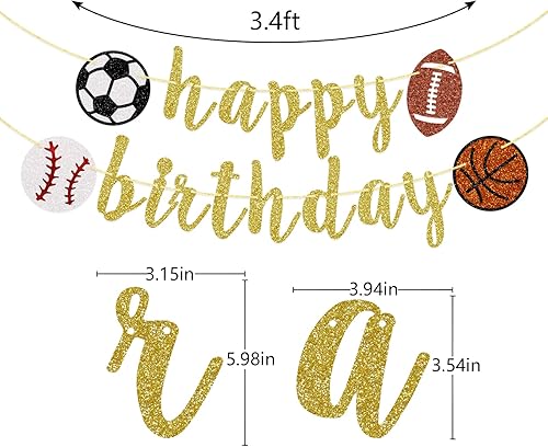 Miniatura 10 de Cartel deportivo de feliz cumpleaños, pancarta de cumpleaños deportivo con purpurina, fútbol, béisbol, fútbol, baloncesto, decoración de cumpleaños