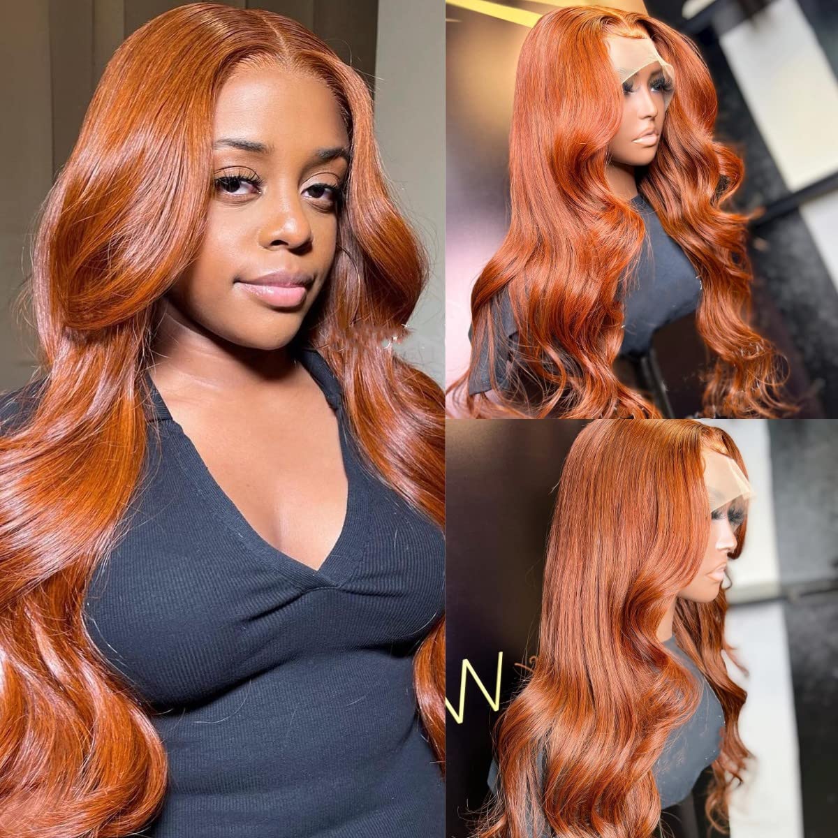 Ginger orange 13x4 HD Transparent Lace Front Wigs Human Hair Colored Body Wave Brazilian Invisible Virgin Lace Front Human Hair Wigs Pre Plucked With Baby Hair For Women (22inch, Ginger Orange Color)