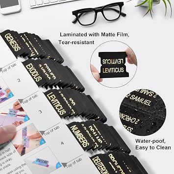 Gold Foil Bible Tabs for Men and Women, 100 PCS Catholic Bible Tabs for Old and New Testament, Easy to Read & Apply, Black