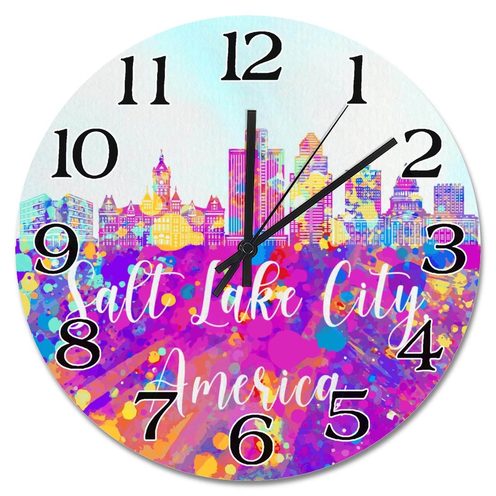 Horloge murale de salon effet paysage de ville sur lac chic