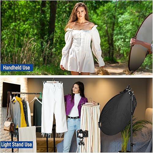 Miniatura 4 de NEEWER Reflector de luz de 22"/56cm con abrazadera y empuñaduras, 5 en 1 plegable multi disco reflector de fotografía