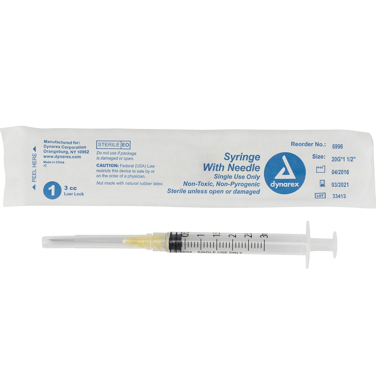Dynarex Disposable Syringe With Needle - 3CC - 20G. 1.5" - 6996, 100 Count : Industrial & Scientific